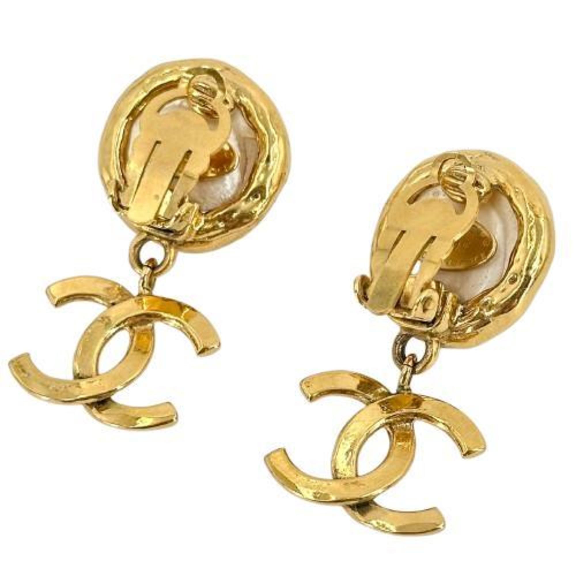 CHANEL Chanel Earrings 94P Coco Mark Fake Pearl Gold Plated Women's