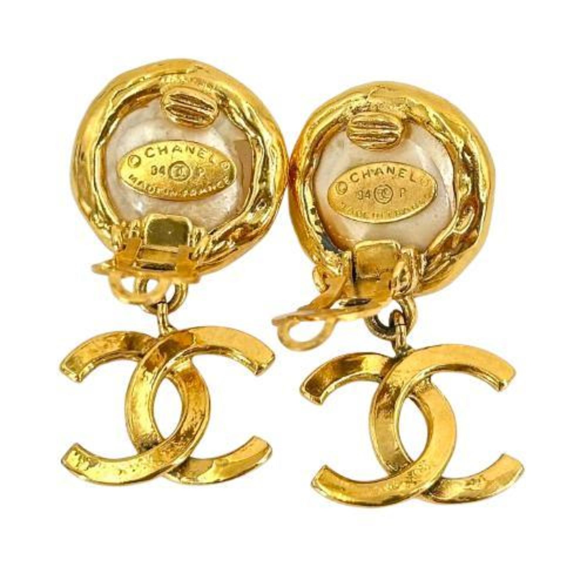 CHANEL Chanel Earrings 94P Coco Mark Fake Pearl Gold Plated Women's