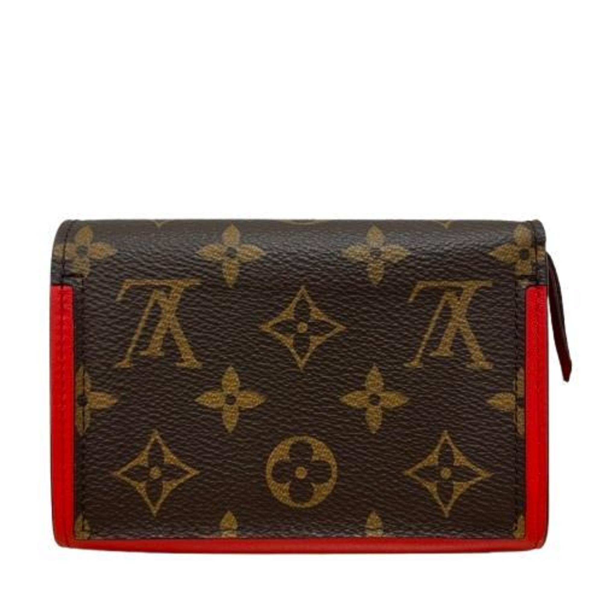 Louis Vuitton M64588 Monogram Portefeuille Flore Compact Fuchsia Initials Red Brown Women's