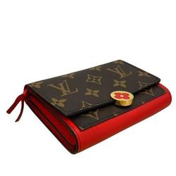 Louis Vuitton M64588 Monogram Portefeuille Flore Compact Fuchsia Initials Red Brown Women's