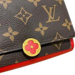 Louis Vuitton M64588 Monogram Portefeuille Flore Compact Fuchsia Initials Red Brown Women's