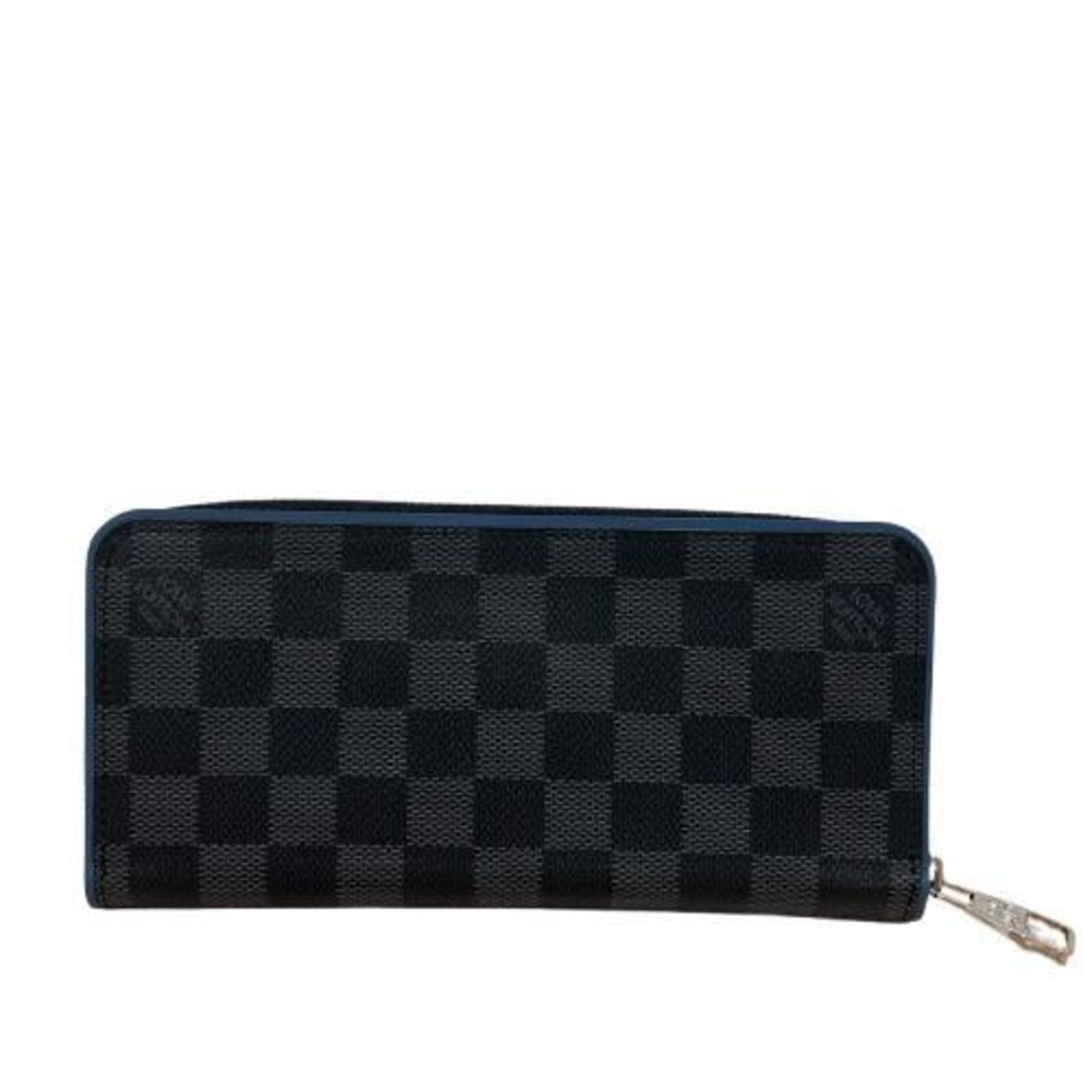 Louis Vuitton N64436 Damier Zippy Wallet Vertical Long Black Blue Grey Men's