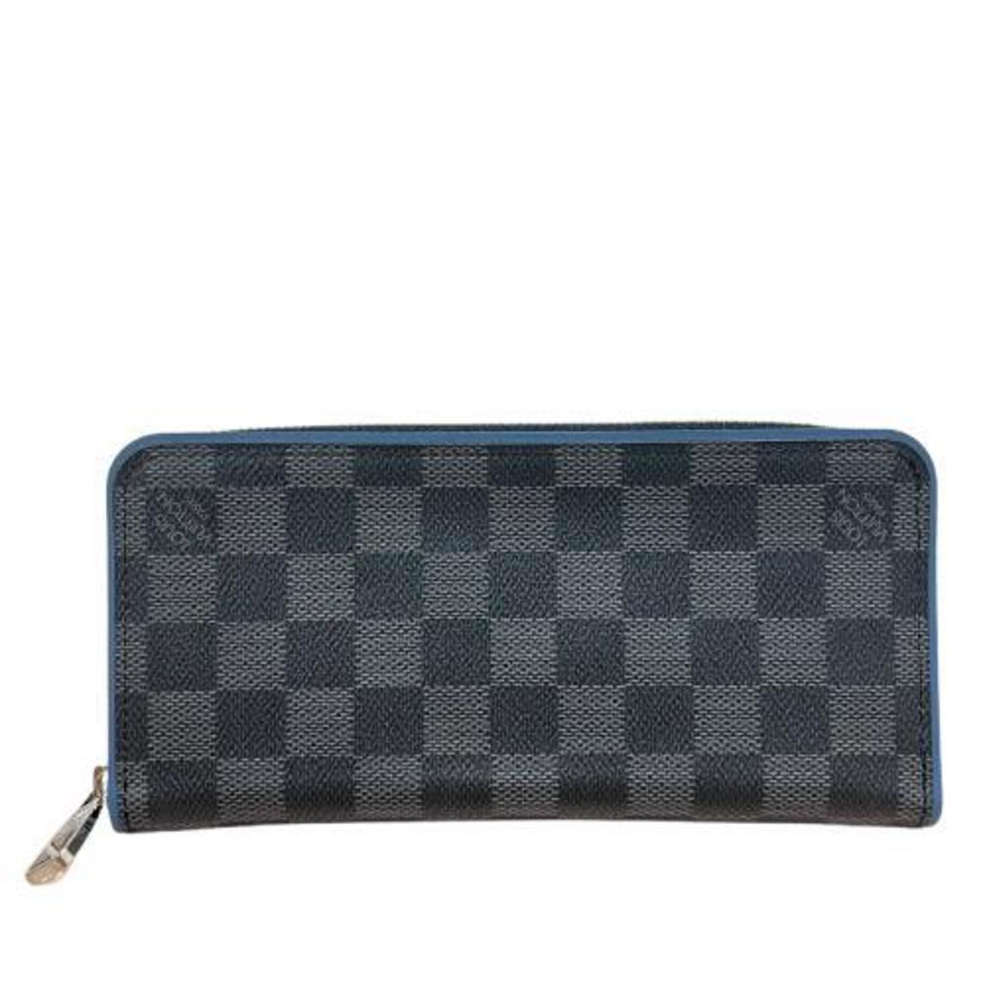 Louis Vuitton N64436 Damier Zippy Wallet Vertical Long Black Blue Grey Men's