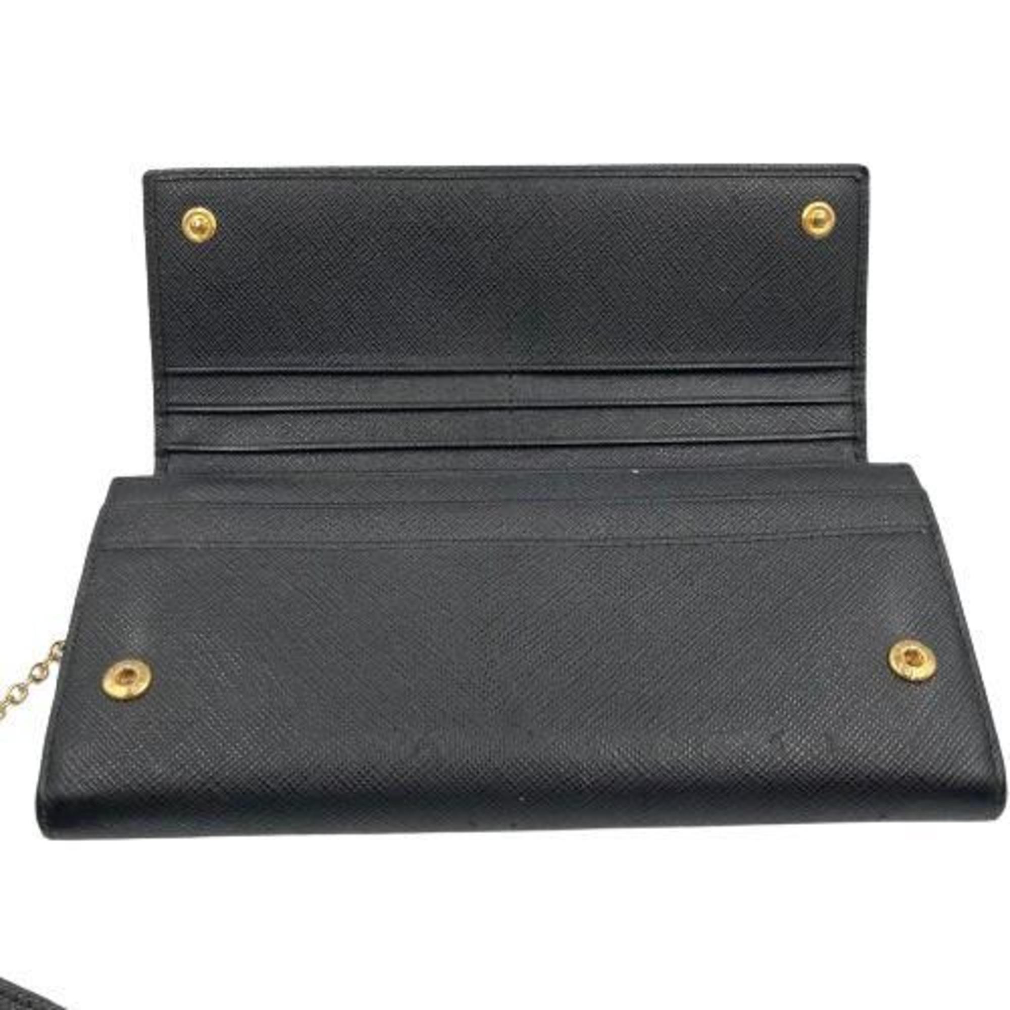 PRADA Prada Saffiano Long Wallet Black Passport