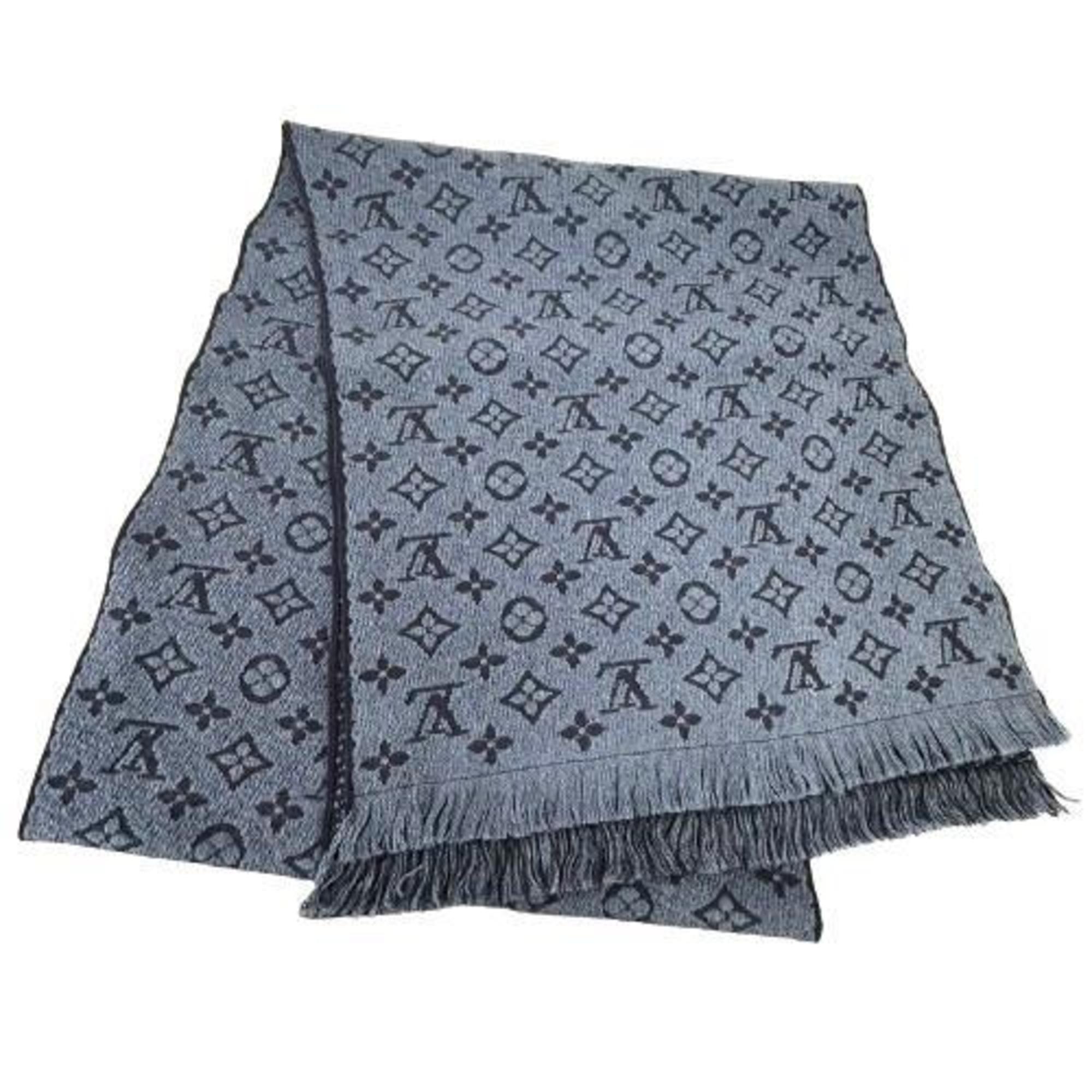 LOUIS VUITTON M78525 Scarf Echarpe Monogram Classic Blue Marine Wool Men's Women's