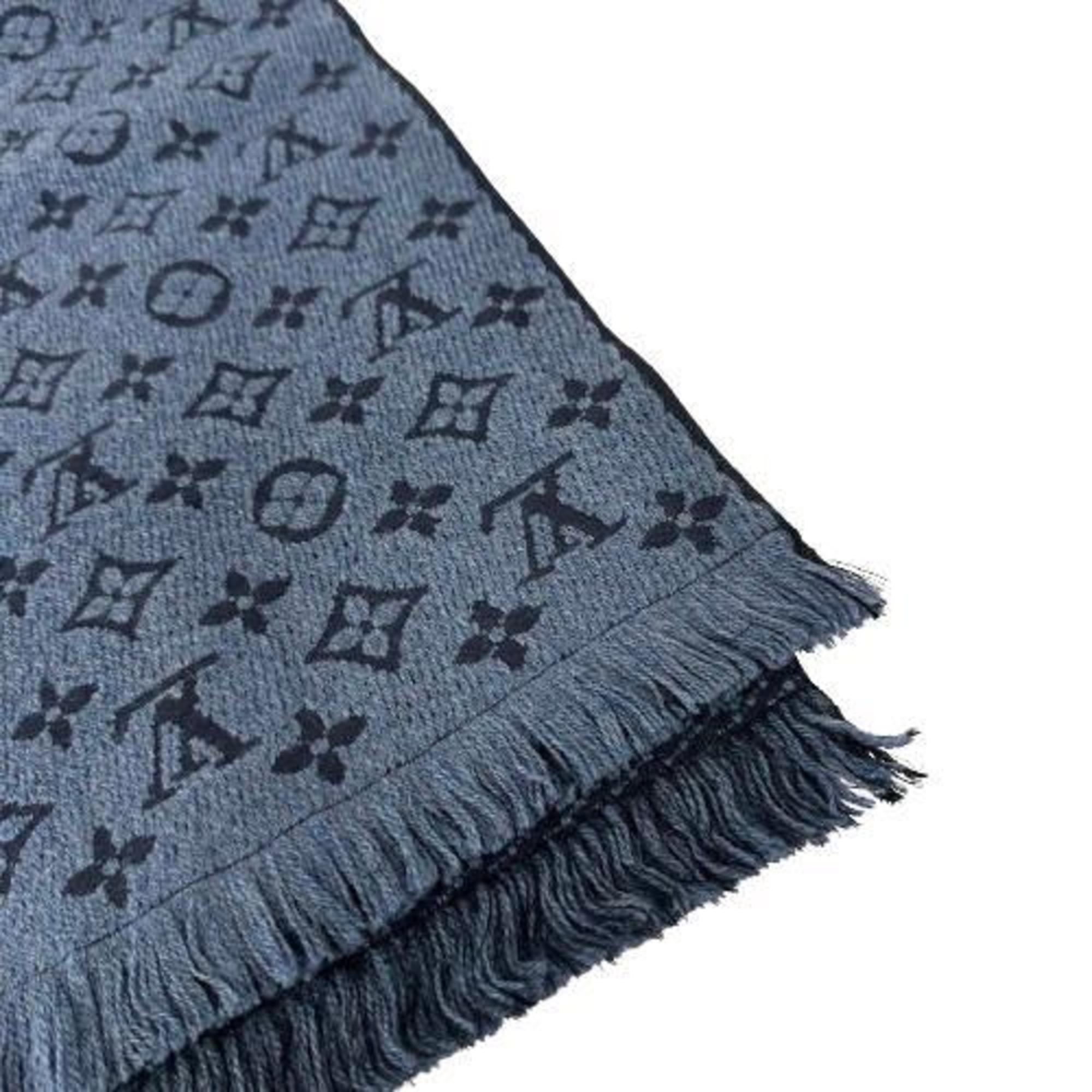 LOUIS VUITTON M78525 Scarf Echarpe Monogram Classic Blue Marine Wool Men's Women's