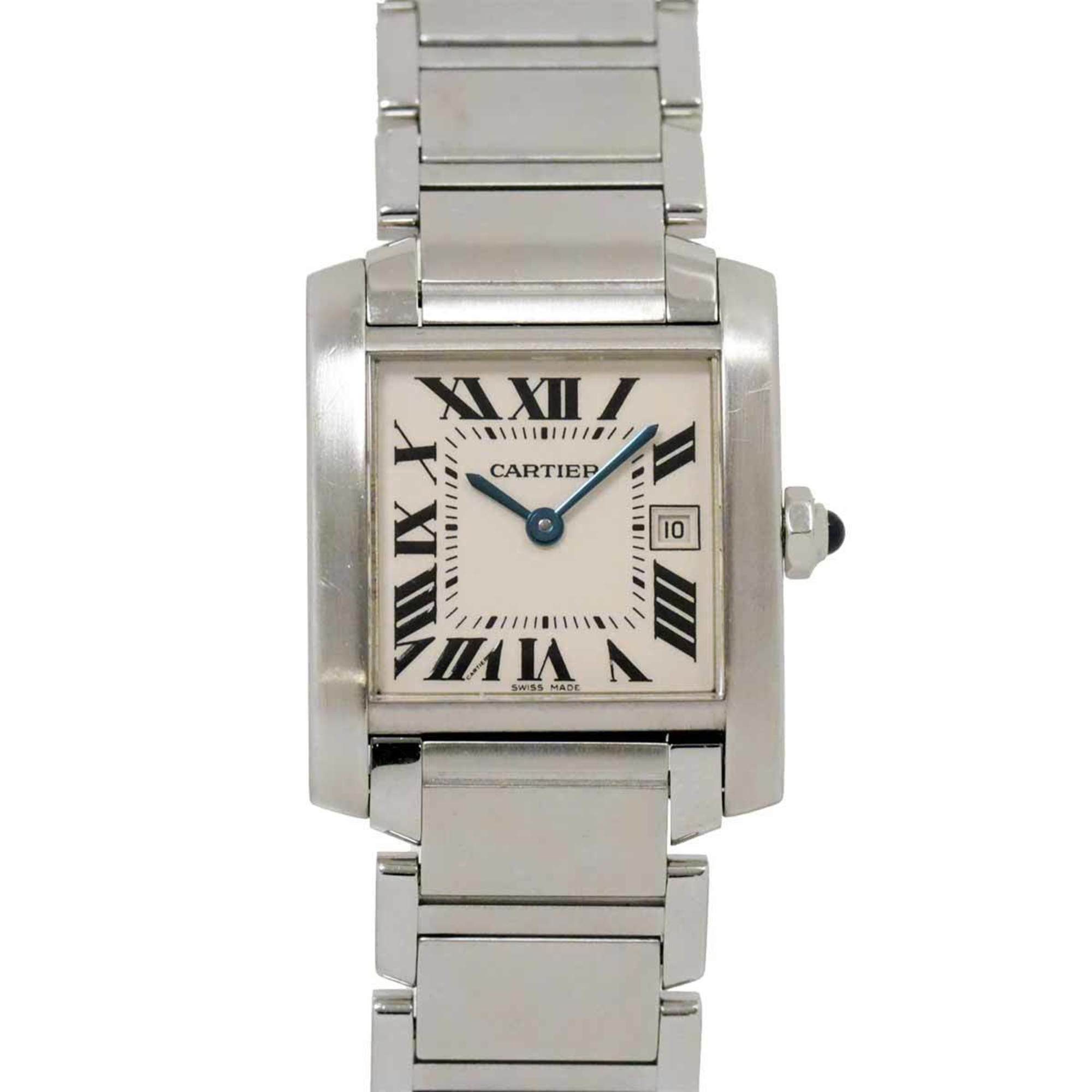 Cartier Tank Francaise MM W51011Q3 Boys Watch Date Ivory Quartz