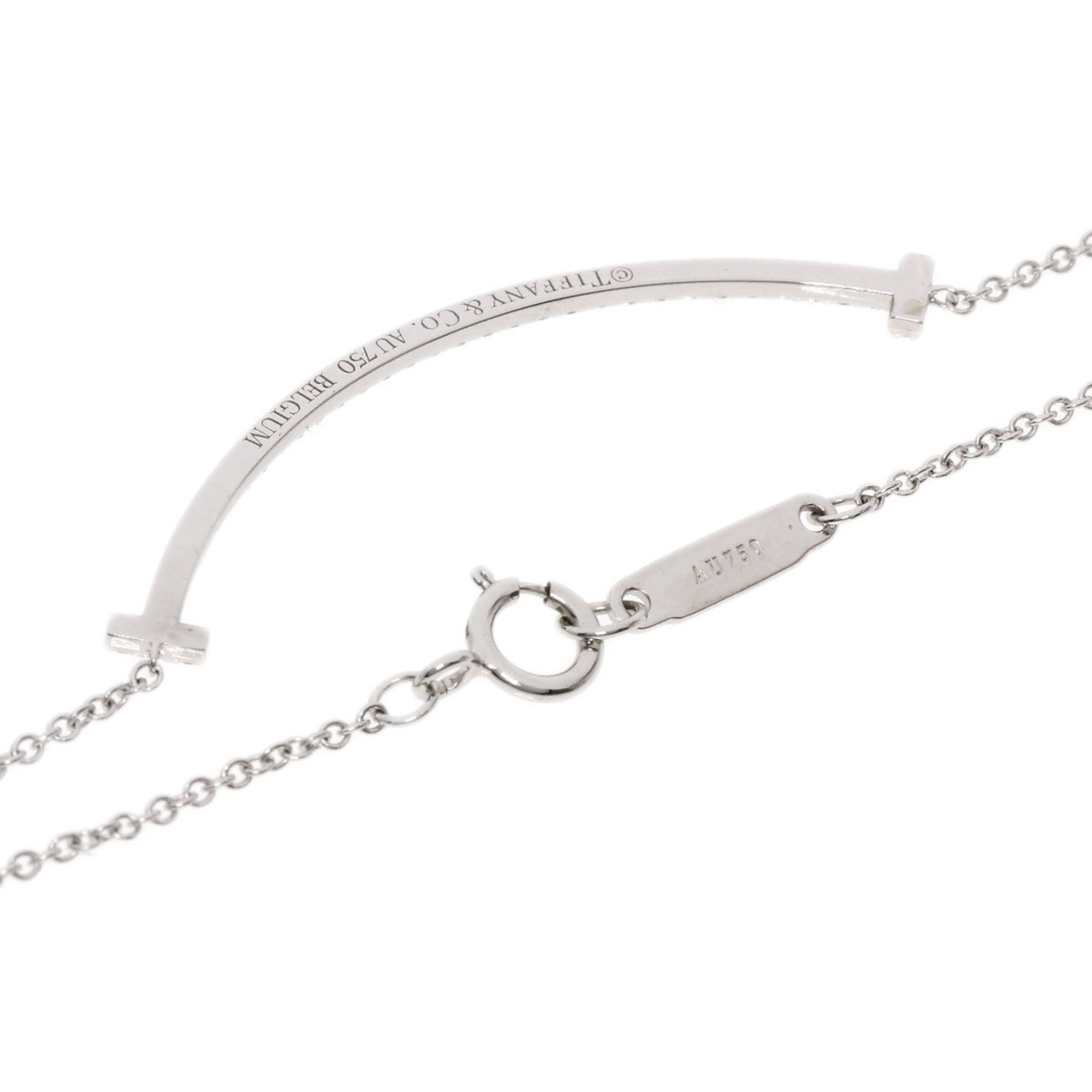 Tiffany T Smile Small Diamond Necklace K18 White Gold Women's TIFFANY&Co.