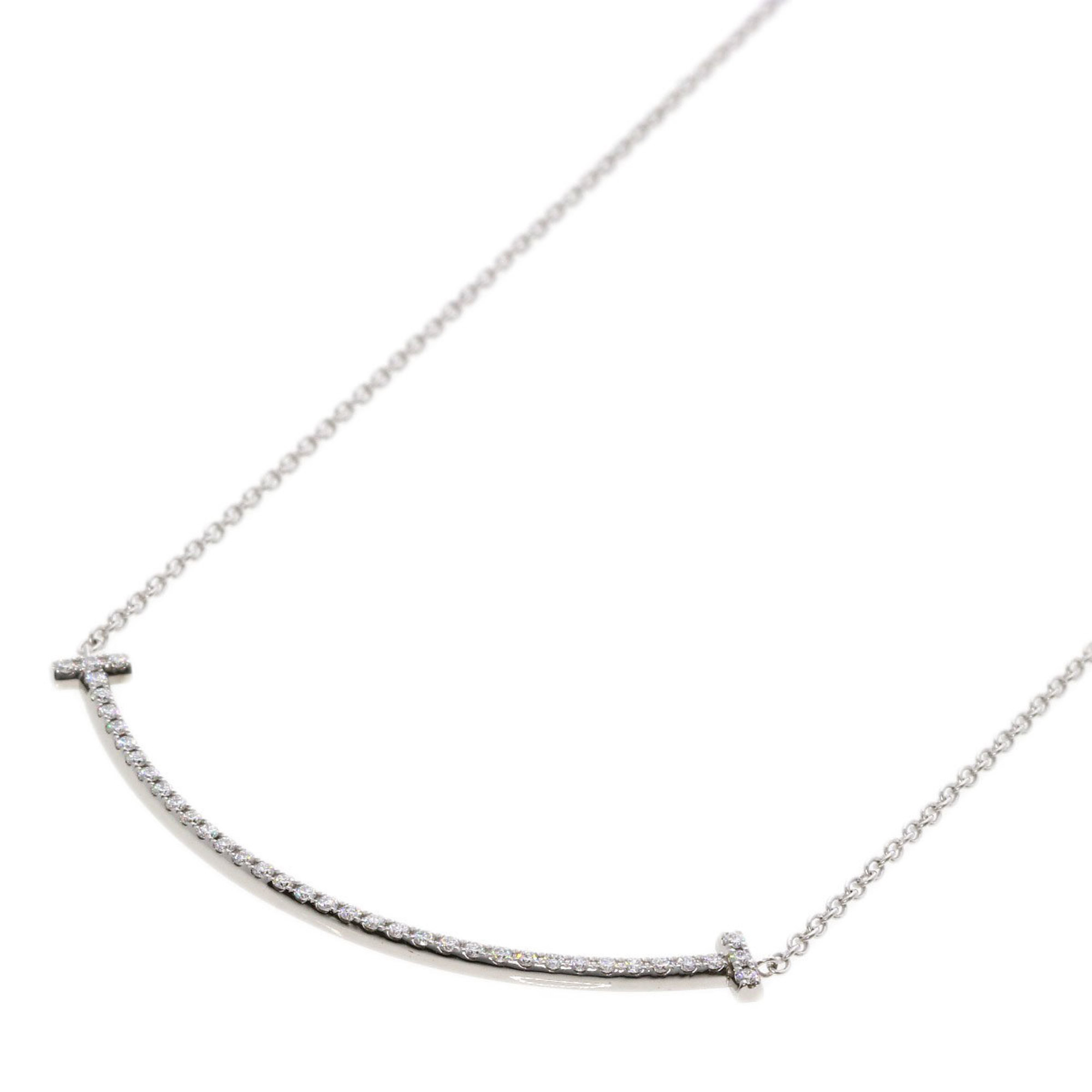 Tiffany T Smile Small Diamond Necklace K18 White Gold Women's TIFFANY&Co.