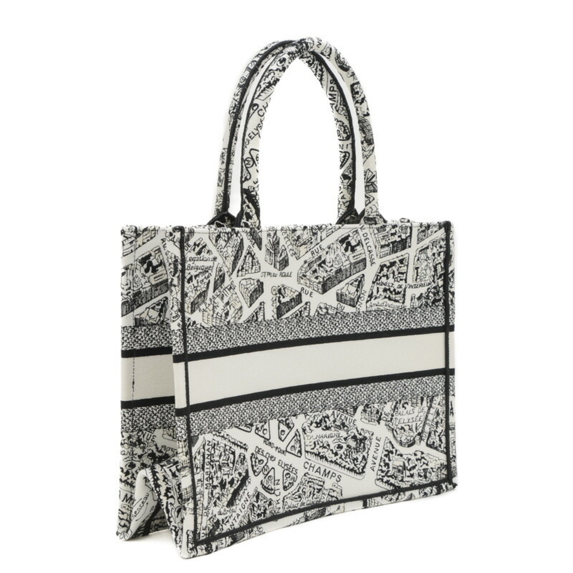 Dior Book Tote Medium Embroidery Plan de Paris White Black