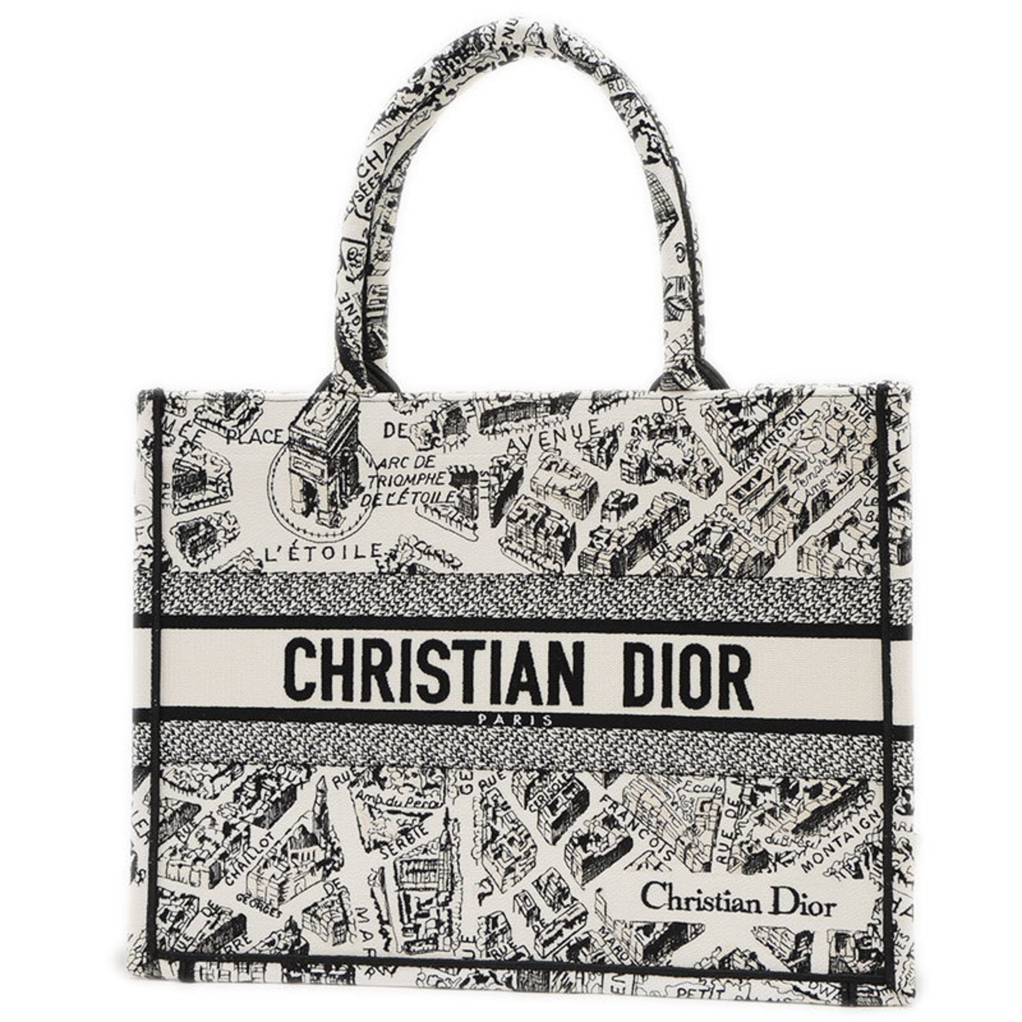 Dior Book Tote Medium Embroidery Plan de Paris White Black