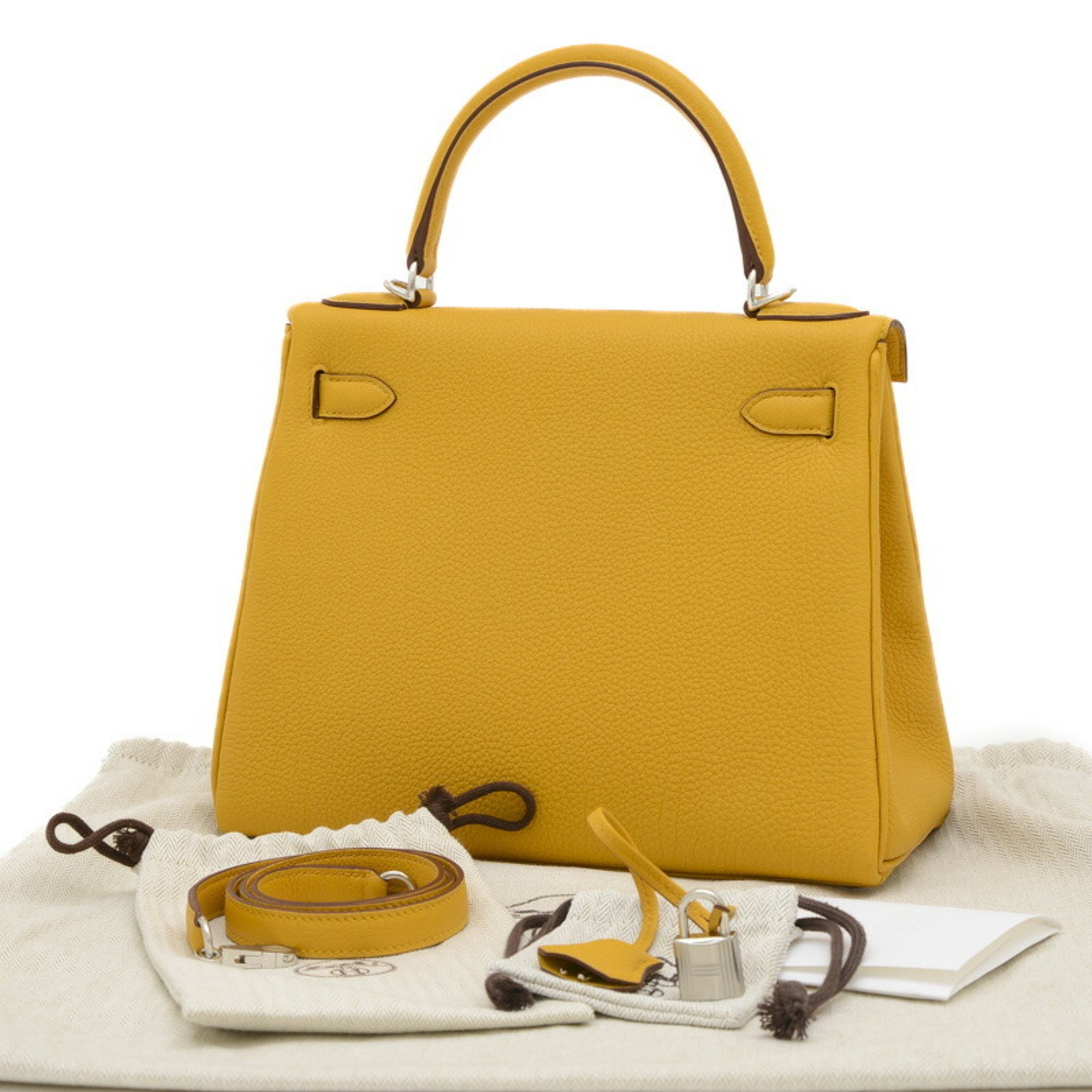 Hermes Kelly 28 Inner Stitching Handbag Togo Jaune Ambre W Engraved