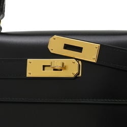 Hermes Kelly 28 Outer Stitched Handbag Box Calf Black B Stamp