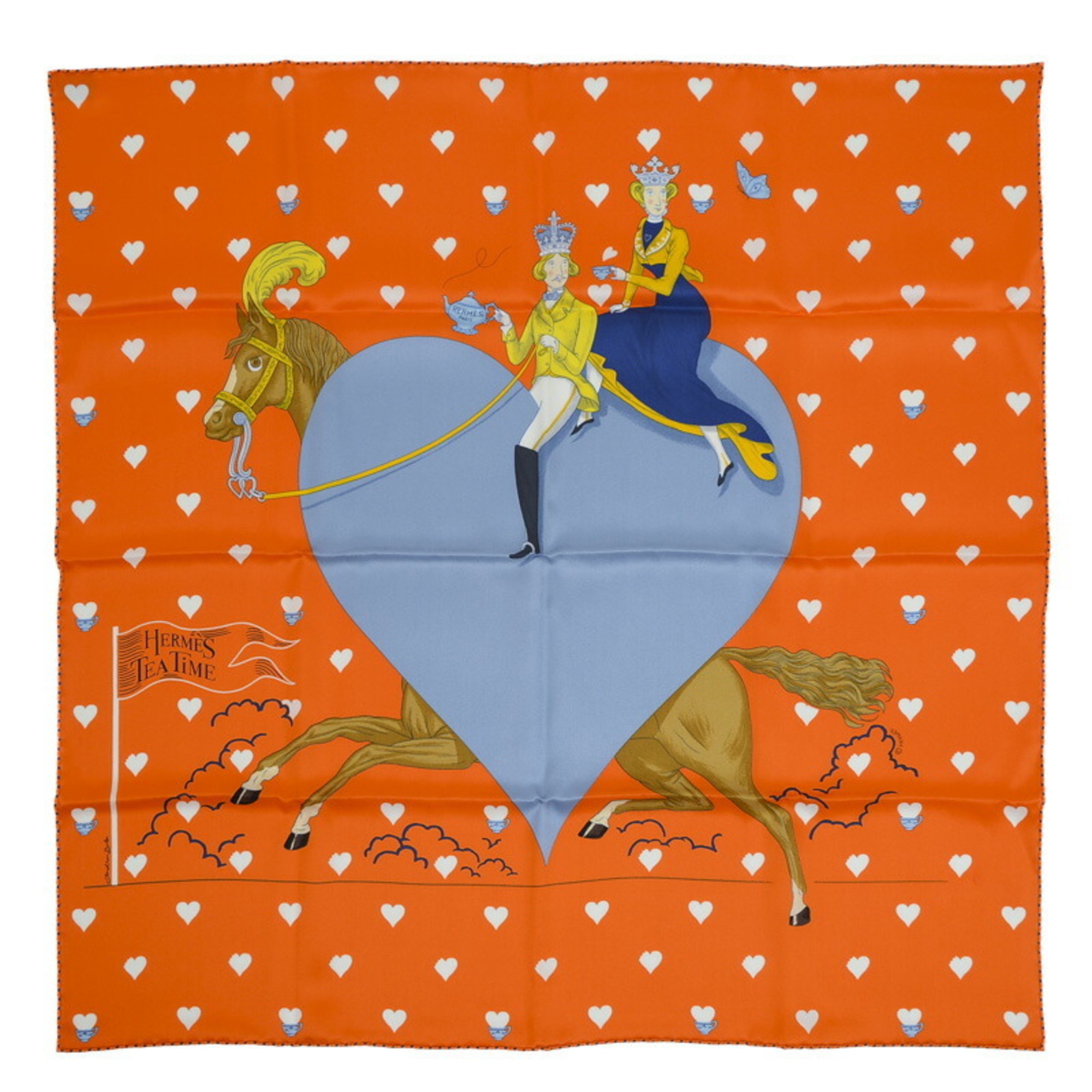 Hermes Carre 70 Scarf Tea Time Orange 100% Silk