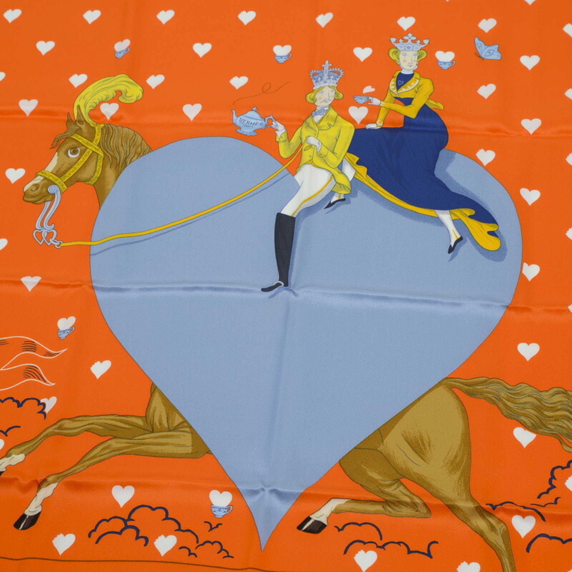 Hermes Carre 70 Scarf Tea Time Orange 100% Silk