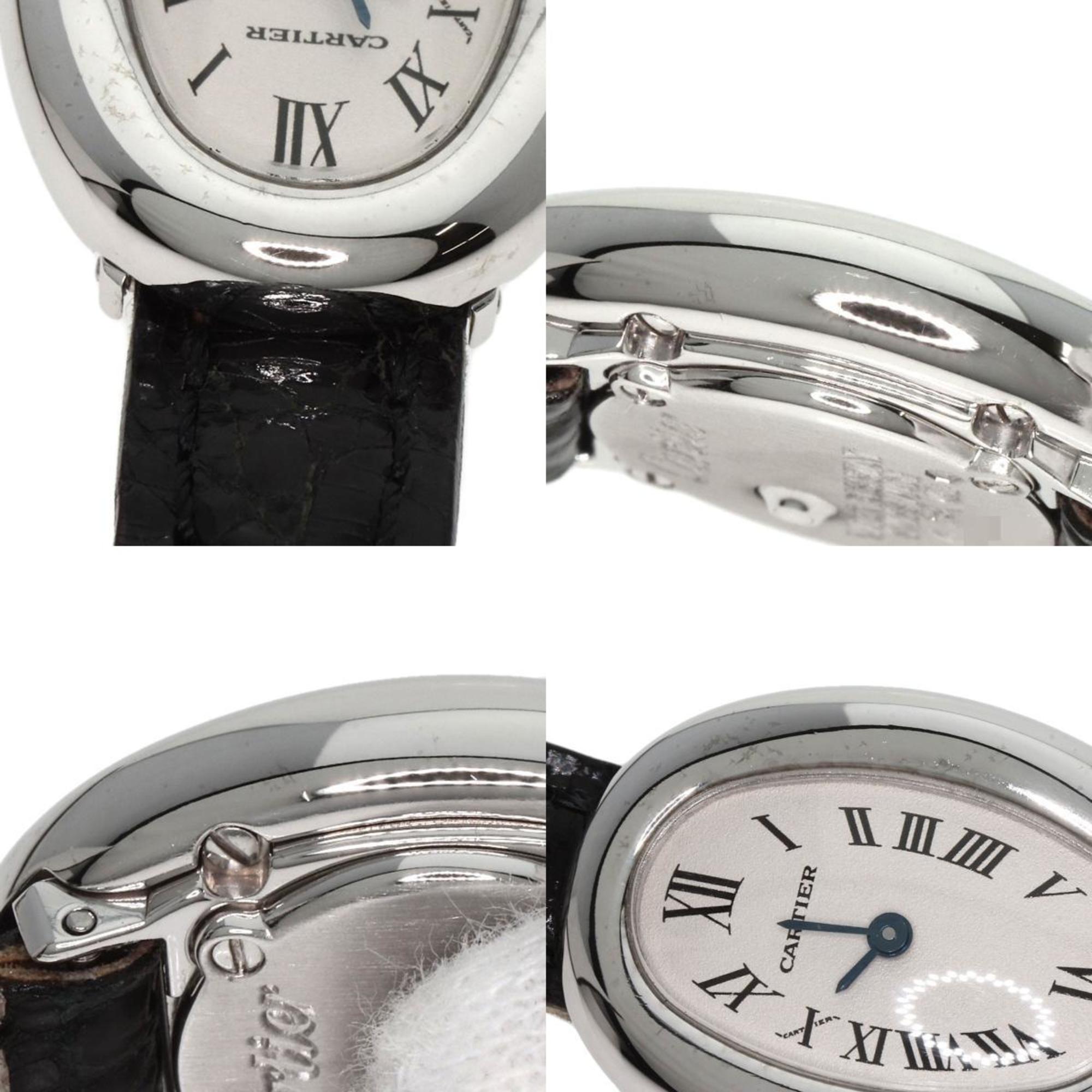 Cartier W1518956 Baignoire Watch, 18K White Gold, Leather, Women's, CARTIER