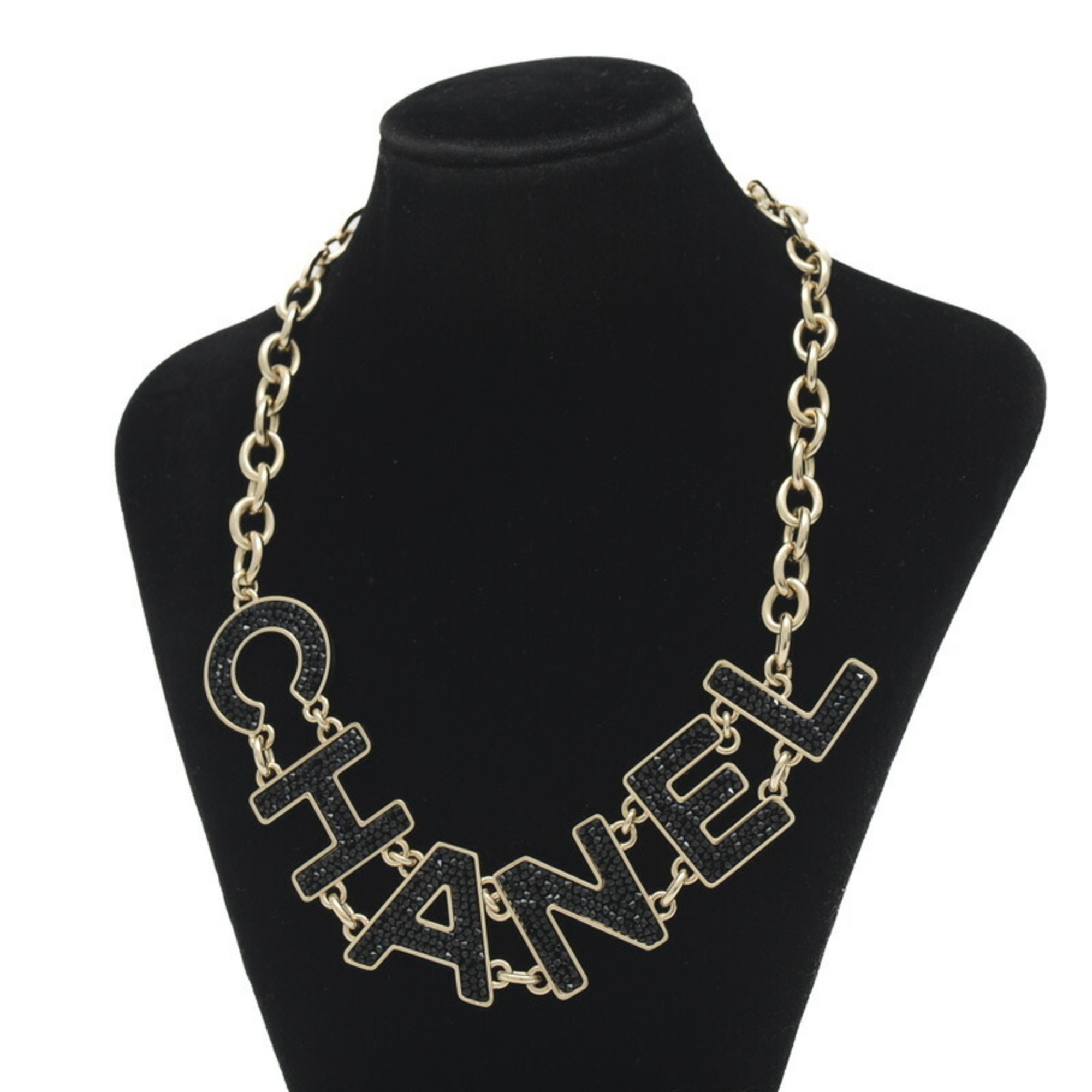 Chanel Necklace Choker Champagne Gold Metal Rhinestone B18K