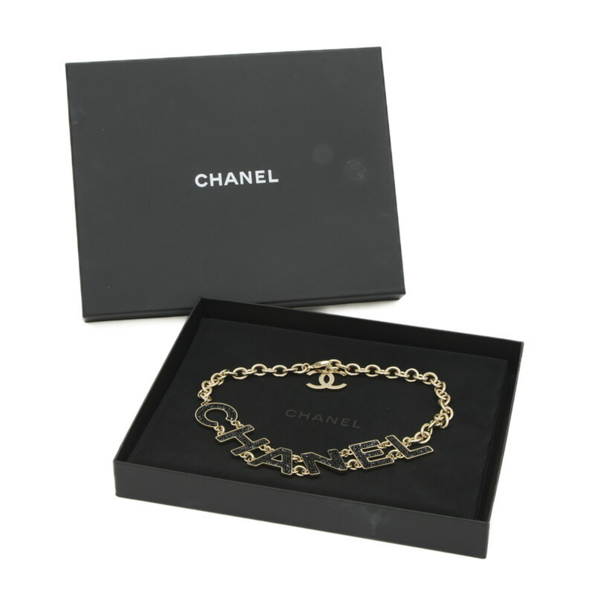 Chanel Necklace Choker Champagne Gold Metal Rhinestone B18K