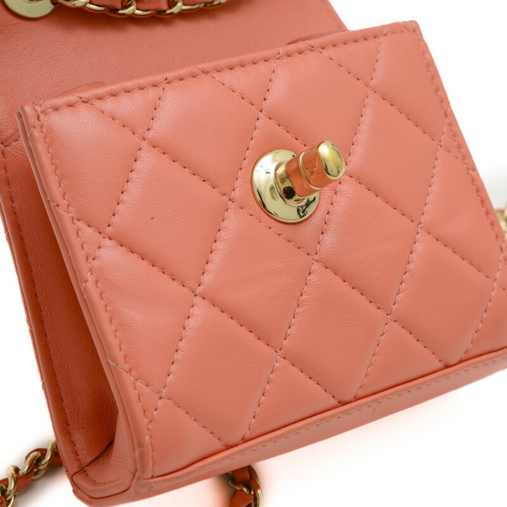 Chanel Matelasse Chain Shoulder Bag Lambskin Pink