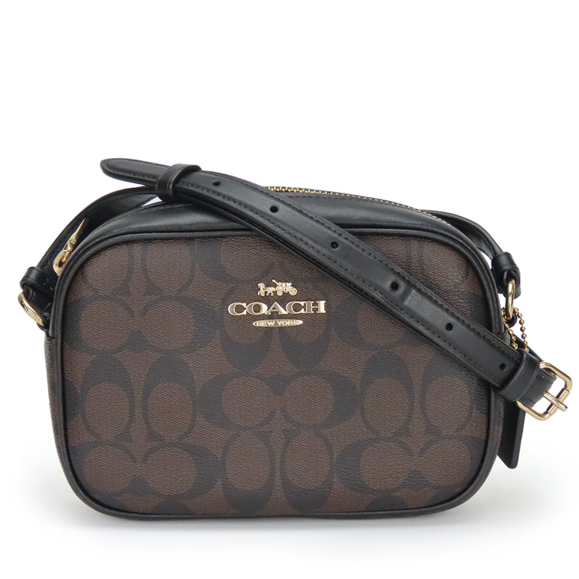 Coach Shoulder Bag Jamie C9926 Signature Leather Coated Canvas Brown Black Pochette Women's COACH