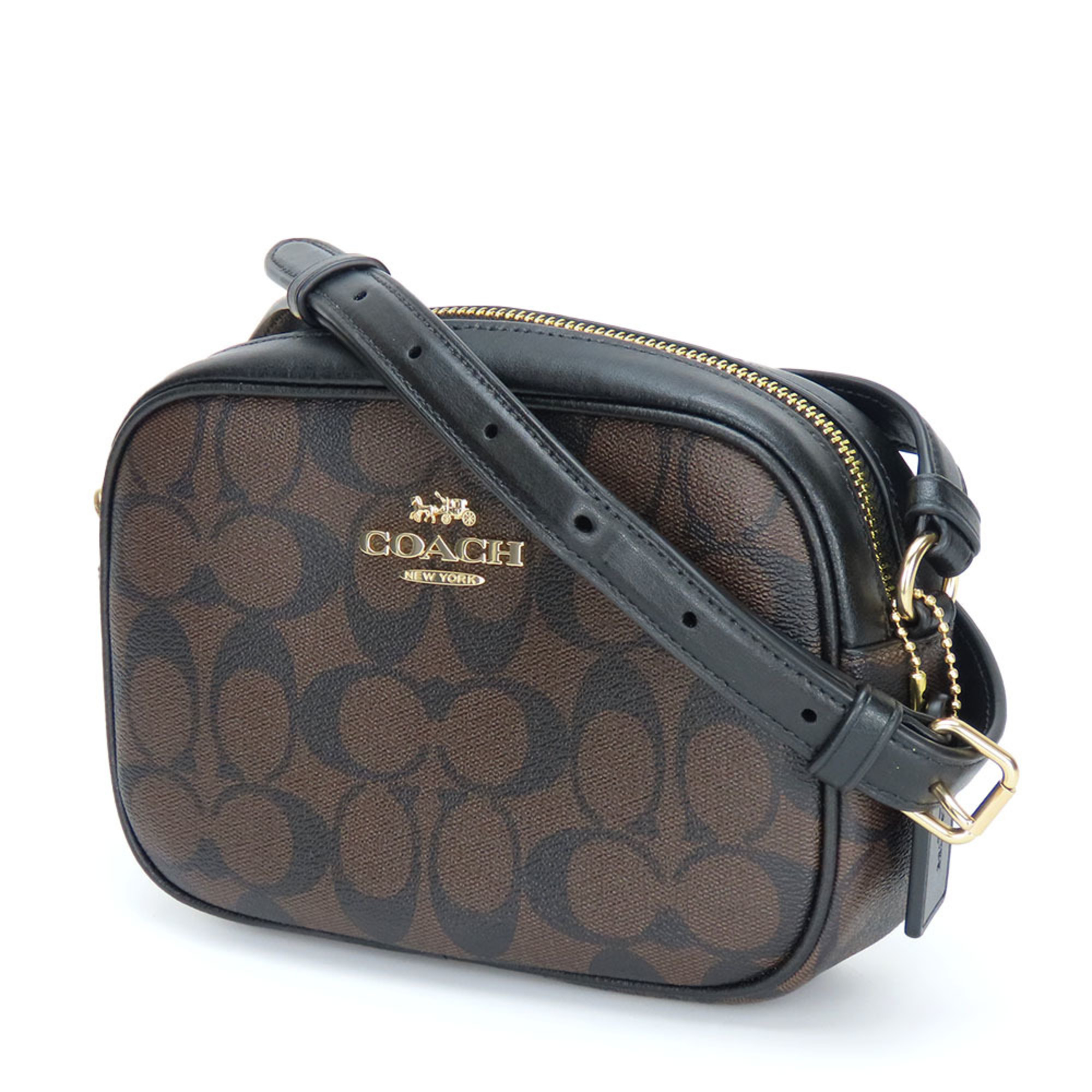 Coach Shoulder Bag Jamie C9926 Signature Leather Coated Canvas Brown Black Pochette Women's COACH