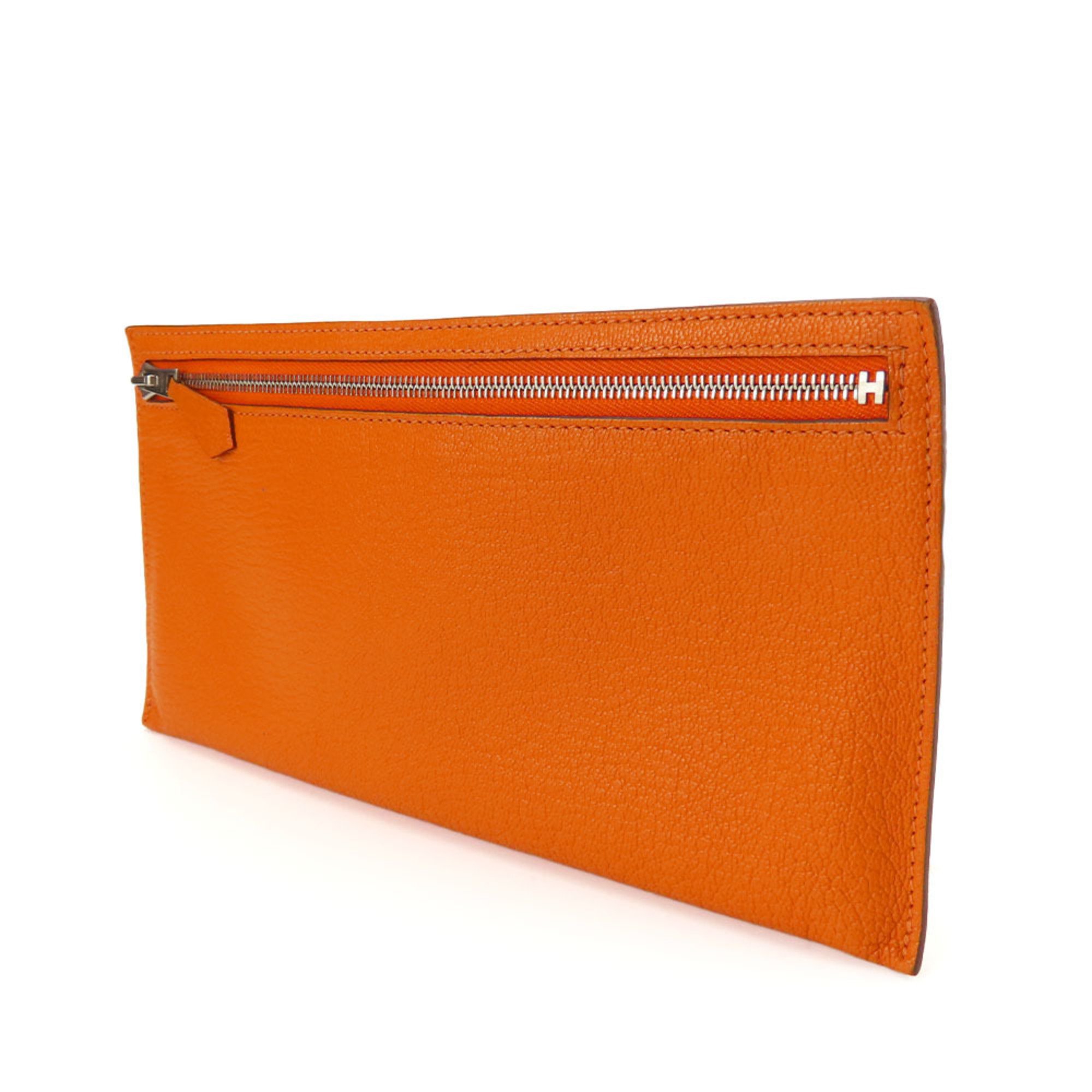 Hermes pouch Zip Zap Chevre Orange Multi-case Small items Pen case Women's Men's HERMES