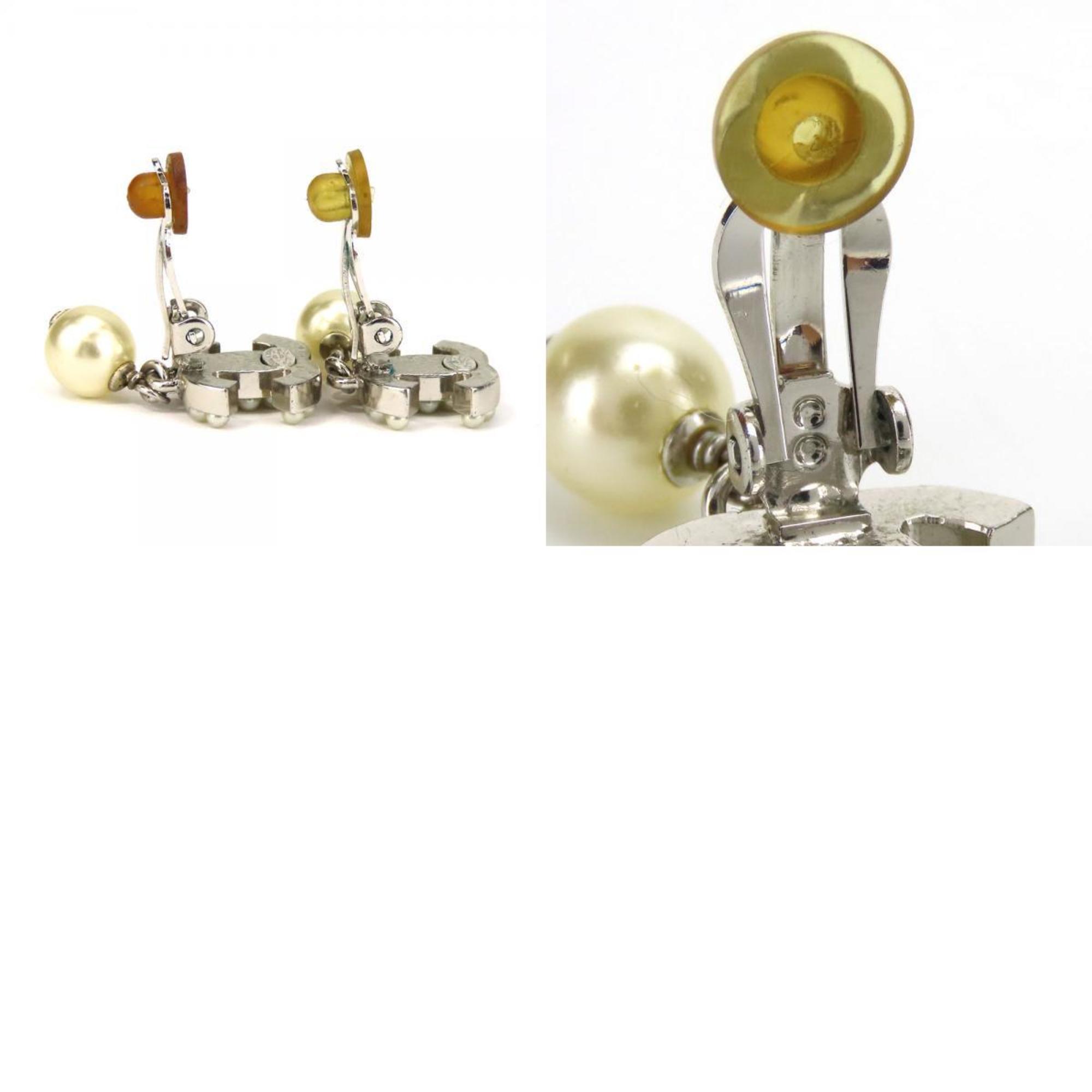 Chanel Earrings Coco Mark Metal Fake Pearl Silver Swing 07V Women's CHANEL