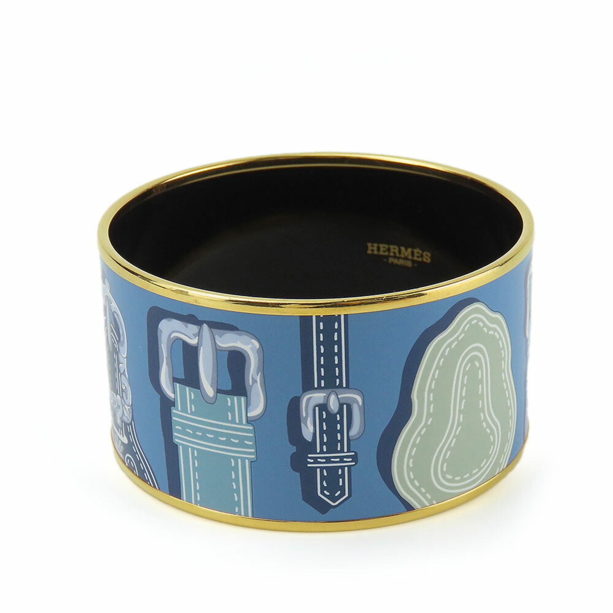 Hermes bracelet enamel TGM metal cloisonné blue multicolor bangle belt pattern women's HERMES