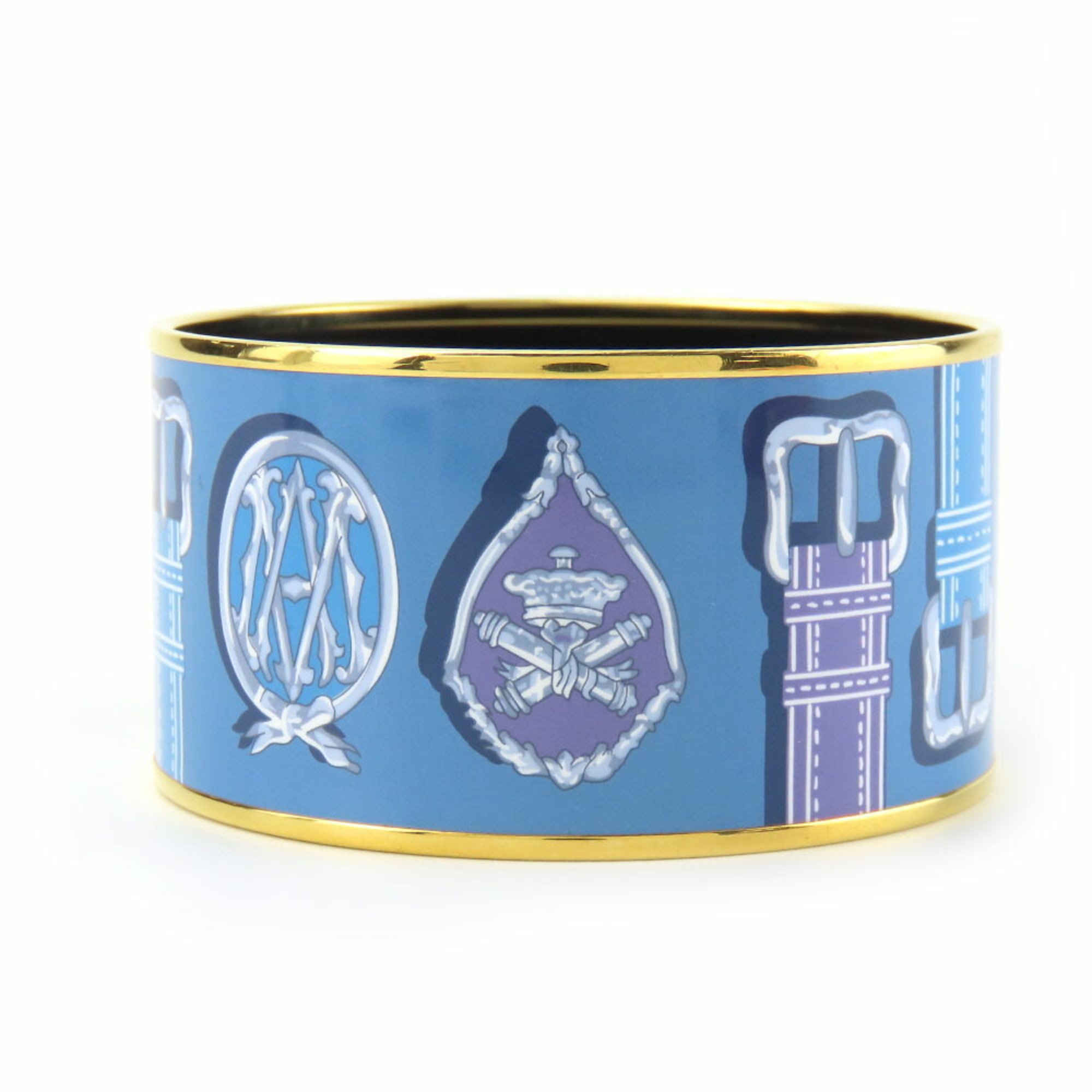 Hermes bracelet enamel TGM metal cloisonné blue multicolor bangle belt pattern women's HERMES