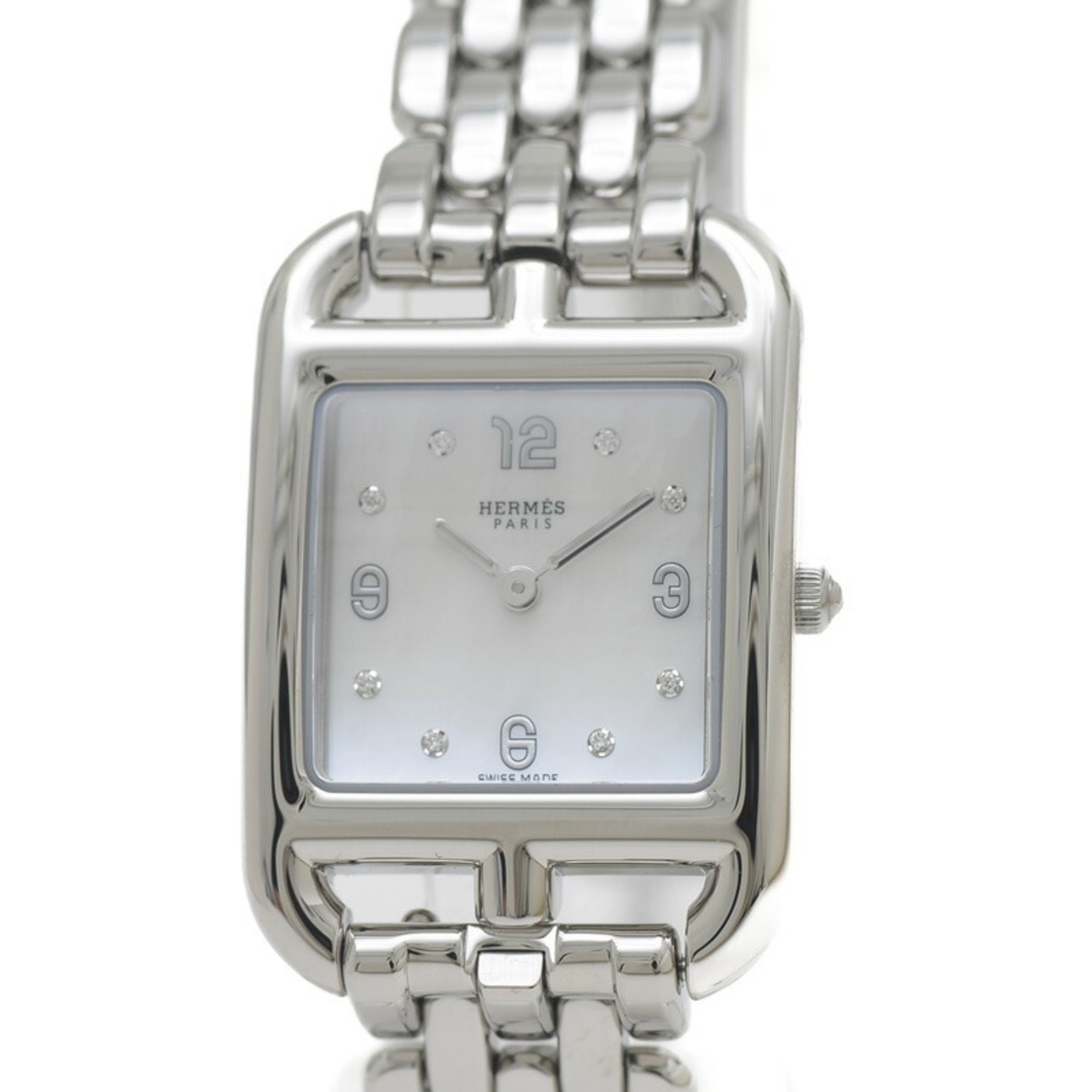 Hermes Cape Cod Watch for Women, Shell Dial, 8P Diamonds, Stainless Steel, Quartz, CC1.210a