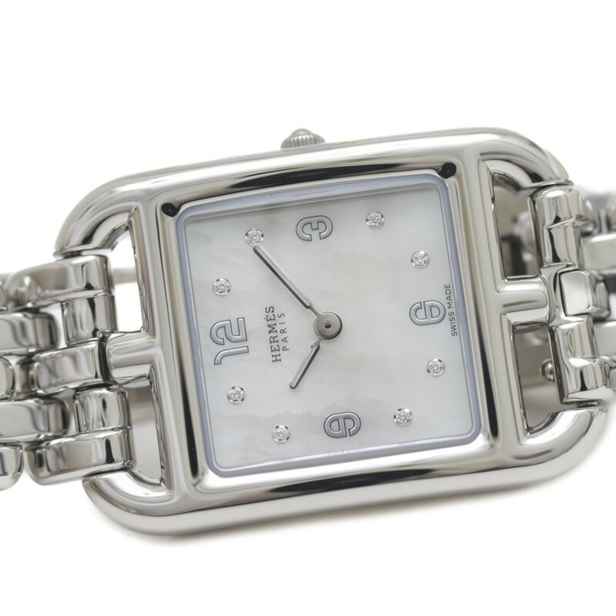 Hermes Cape Cod Watch for Women, Shell Dial, 8P Diamonds, Stainless Steel, Quartz, CC1.210a