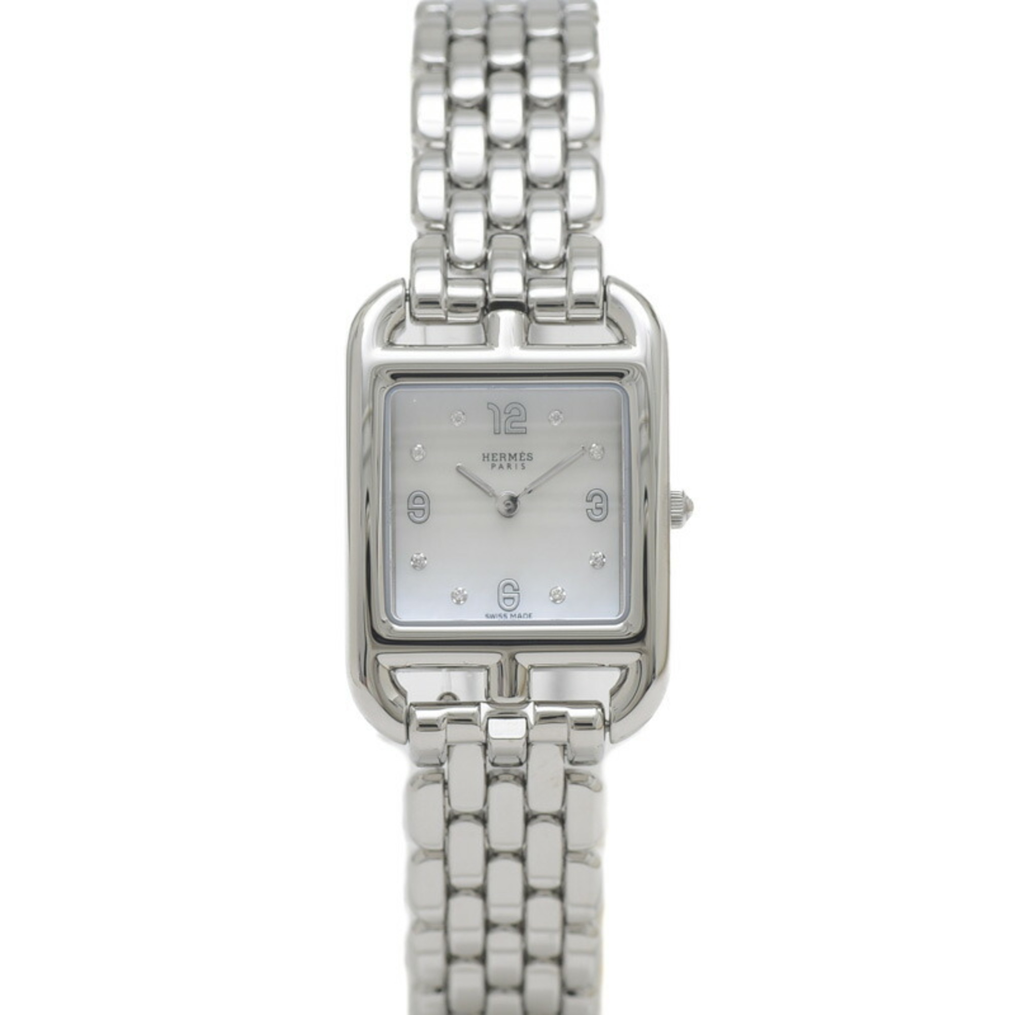 Hermes Cape Cod Watch for Women, Shell Dial, 8P Diamonds, Stainless Steel, Quartz, CC1.210a