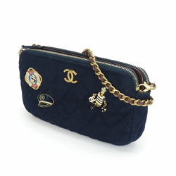 Chanel Shoulder Bag Chain Marine Cotton Navy Phone Case 26 Series Coco Mark Women's CHANEL