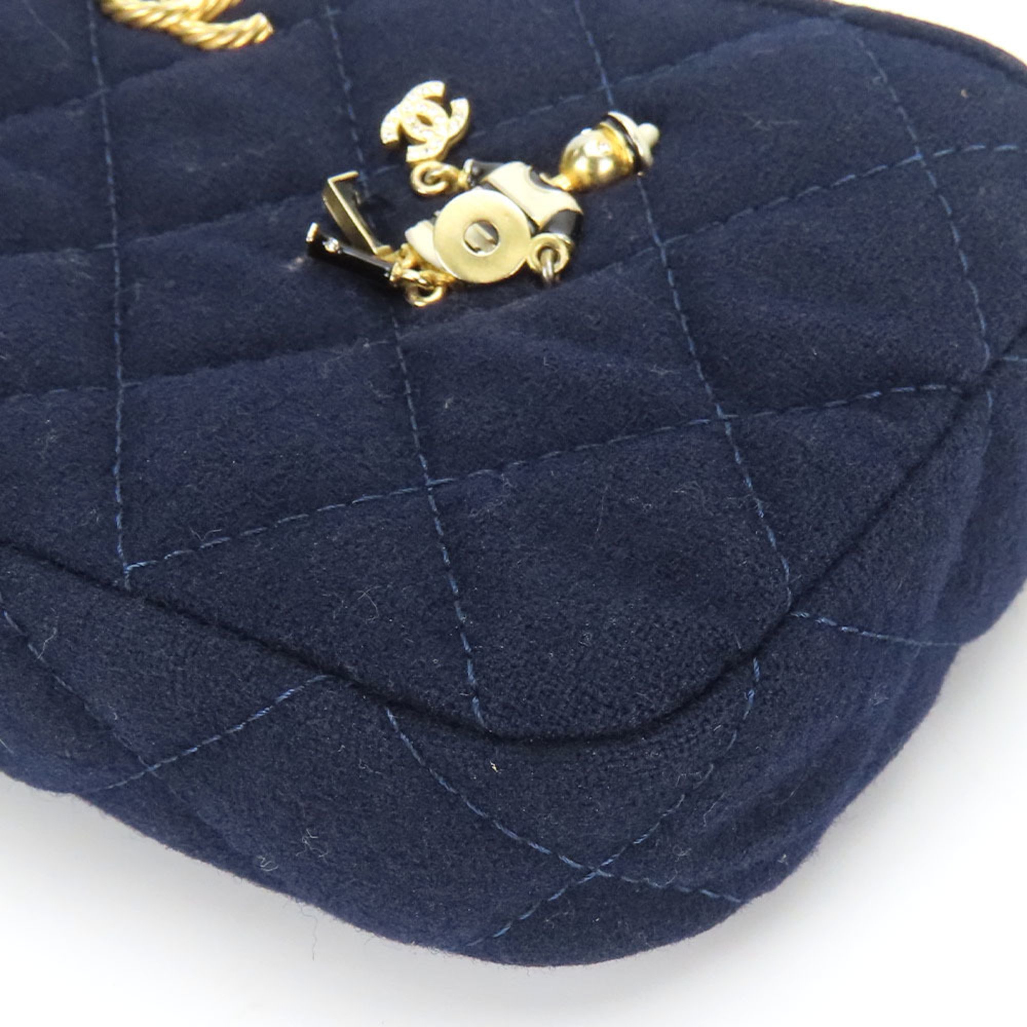 Chanel Shoulder Bag Chain Marine Cotton Navy Phone Case 26 Series Coco Mark Women's CHANEL