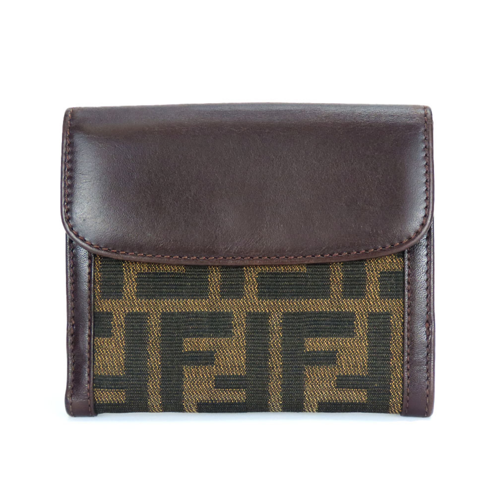 Fendi Bi-fold Wallet Zucca Canvas Calf Brown W Accessories Women's FENDI