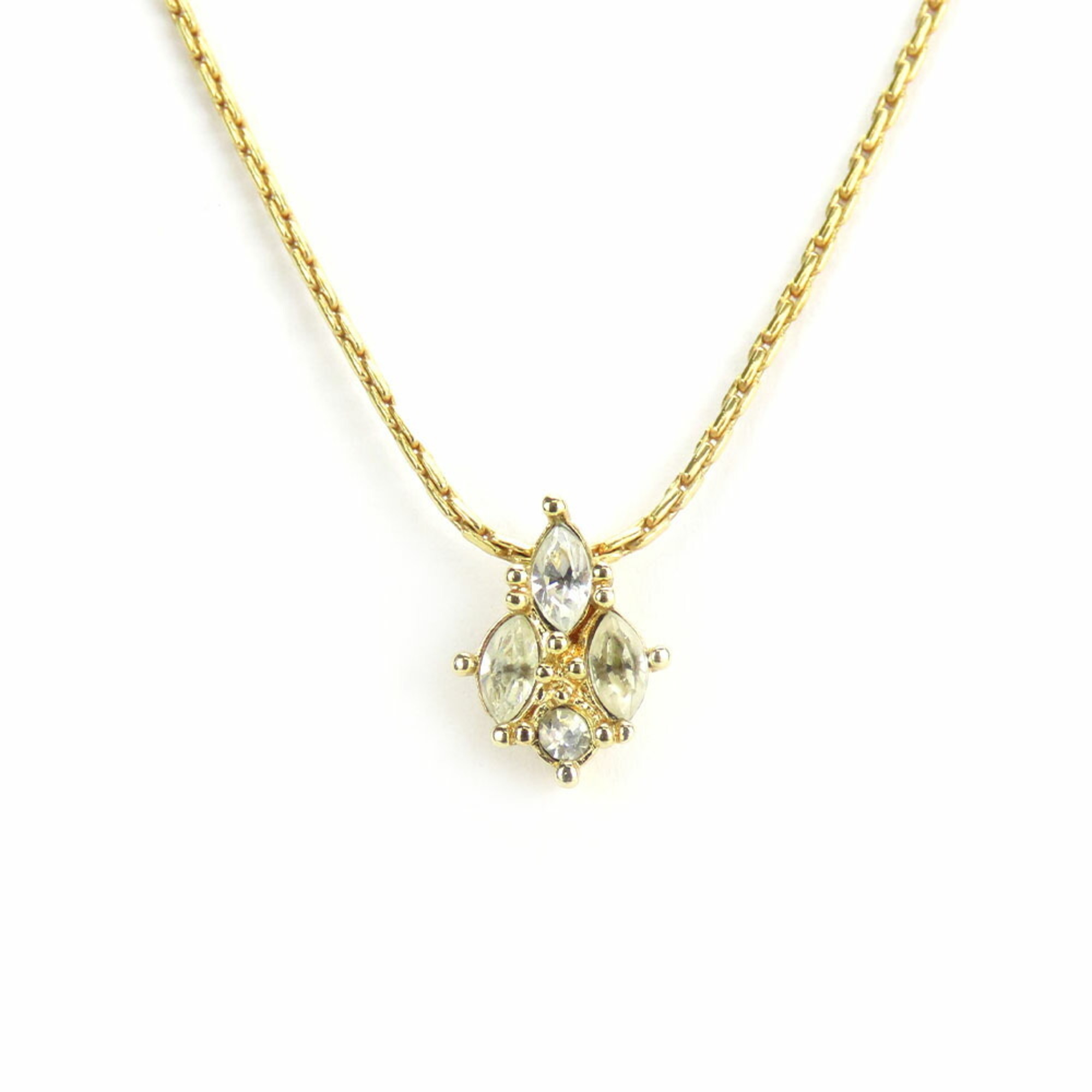 Christian Dior Necklace Metal Rhinestone Gold Plated Women's