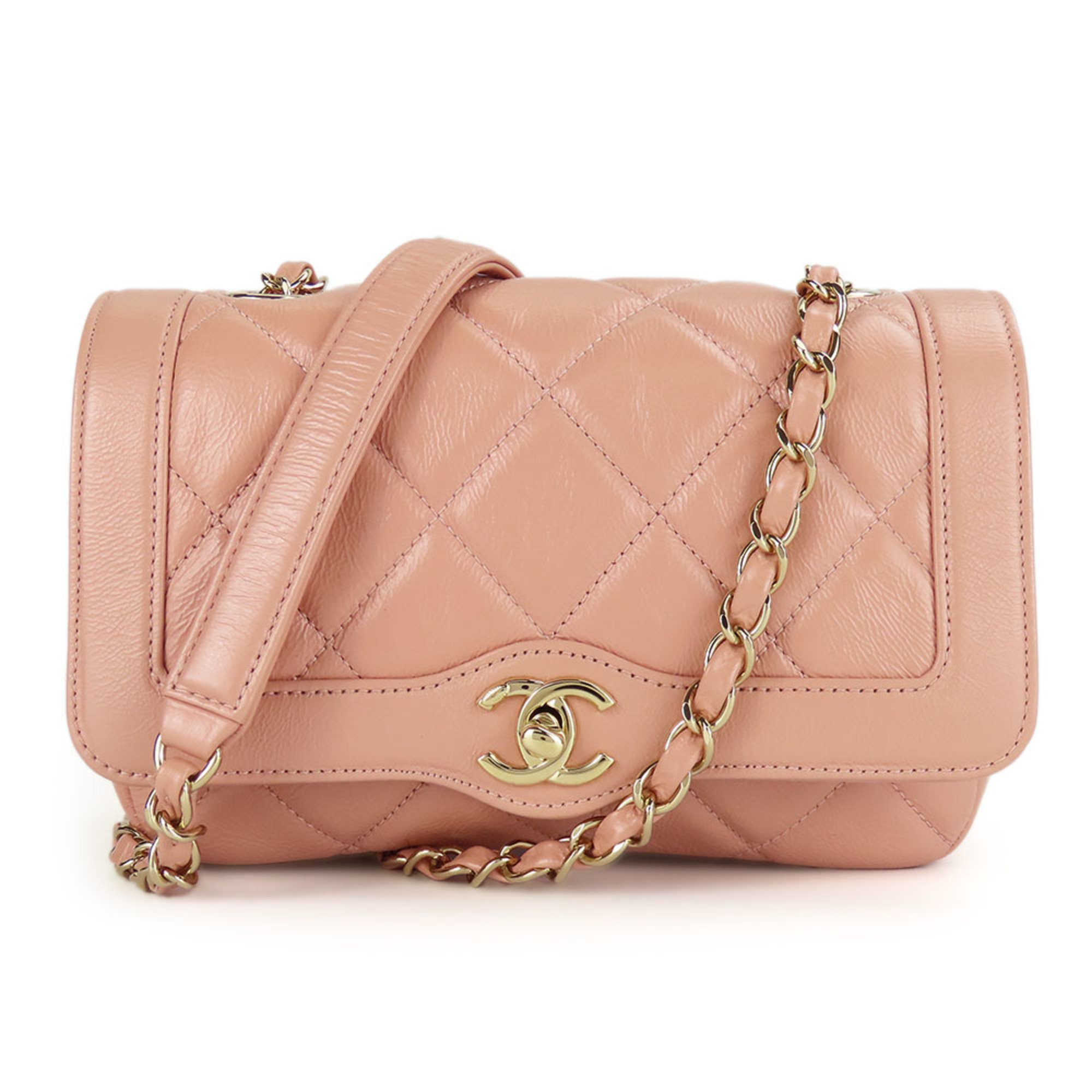 Chanel Shoulder Bag, Matelasse Leather, Peach Beige, No. 29, Coco Mark, Single Chain, Women's, CHANEL