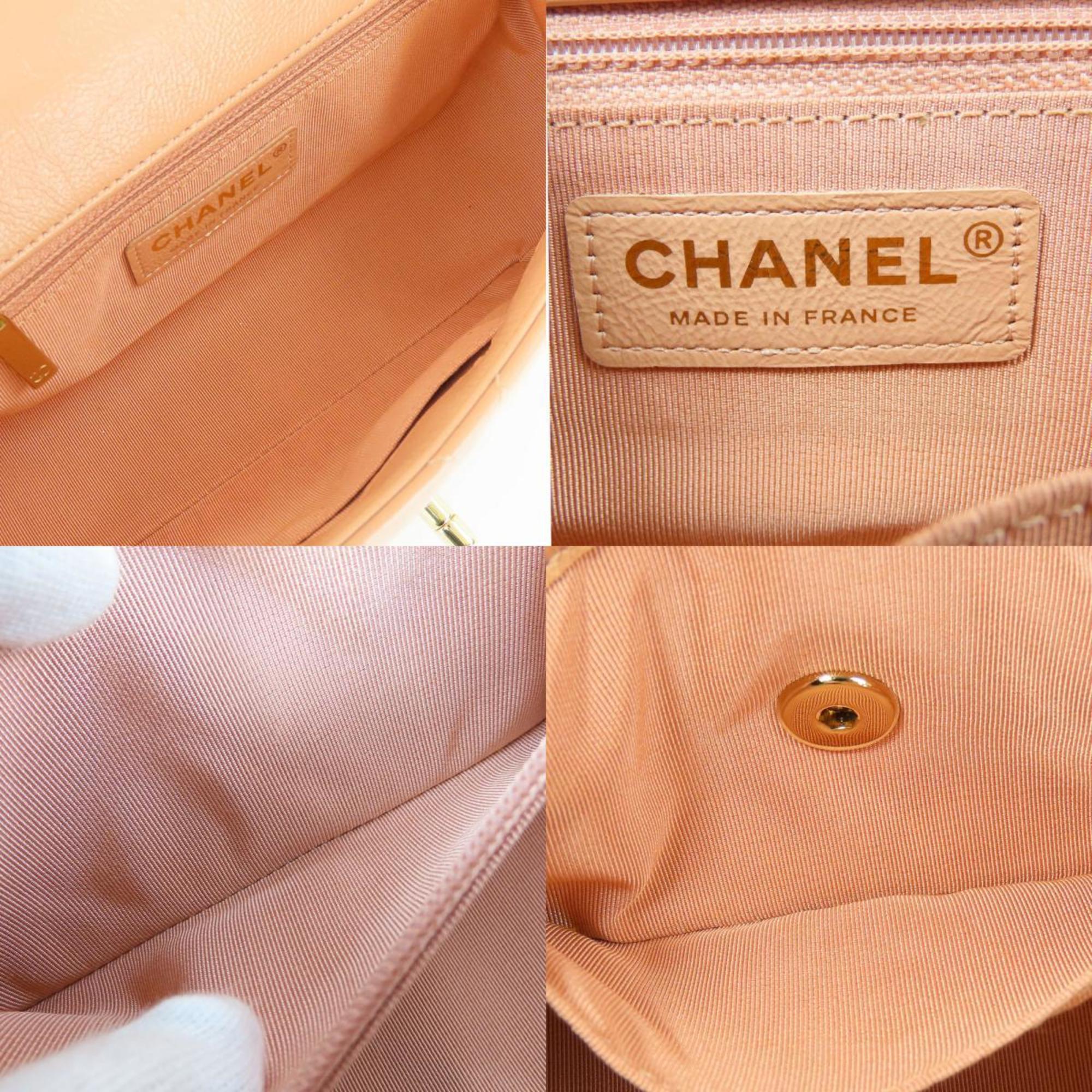 Chanel Shoulder Bag, Matelasse Leather, Peach Beige, No. 29, Coco Mark, Single Chain, Women's, CHANEL