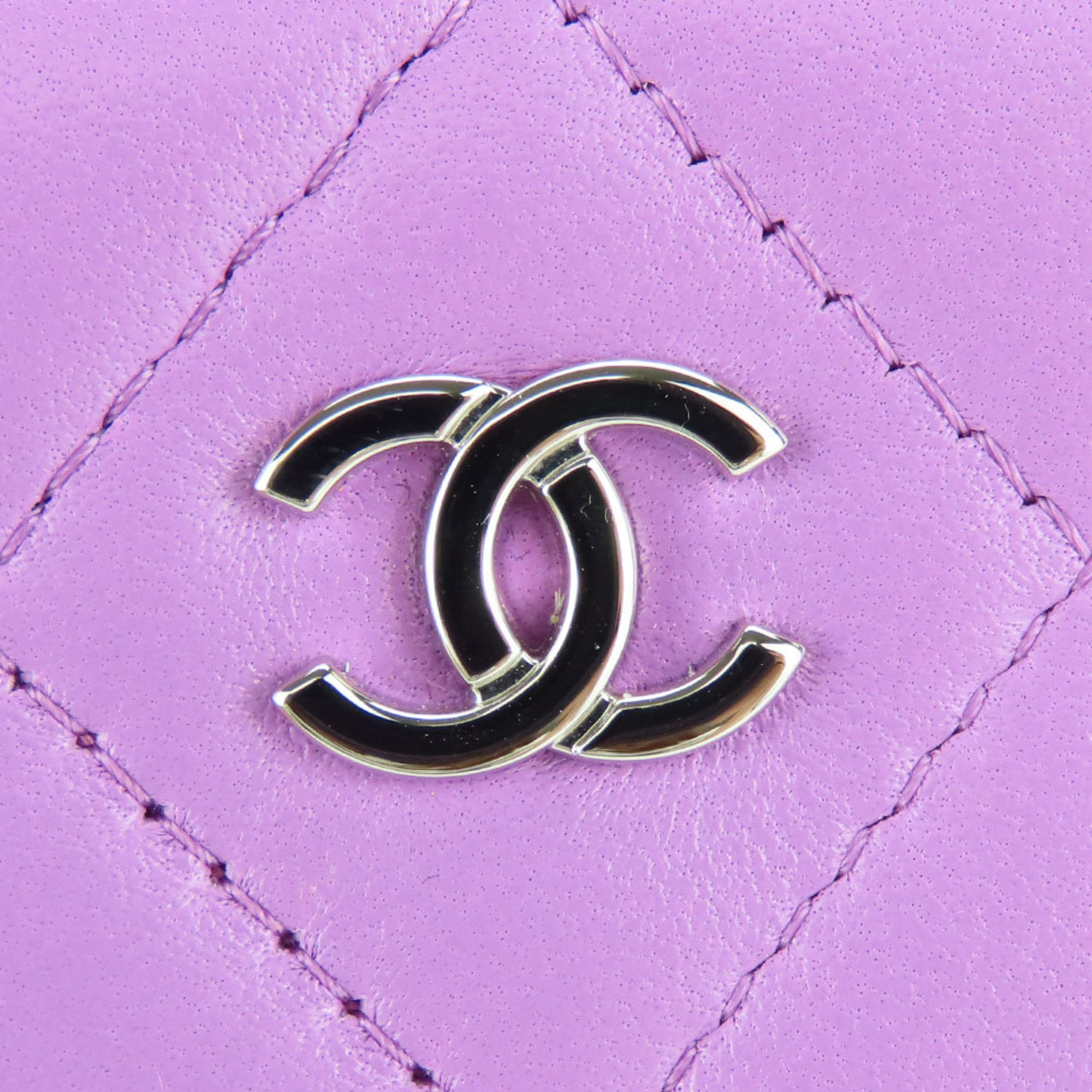 Chanel Shoulder Bag, Matelasse, Lambskin, Purple, Phone Case, No. 29, Coco Mark, Women's, CHANEL