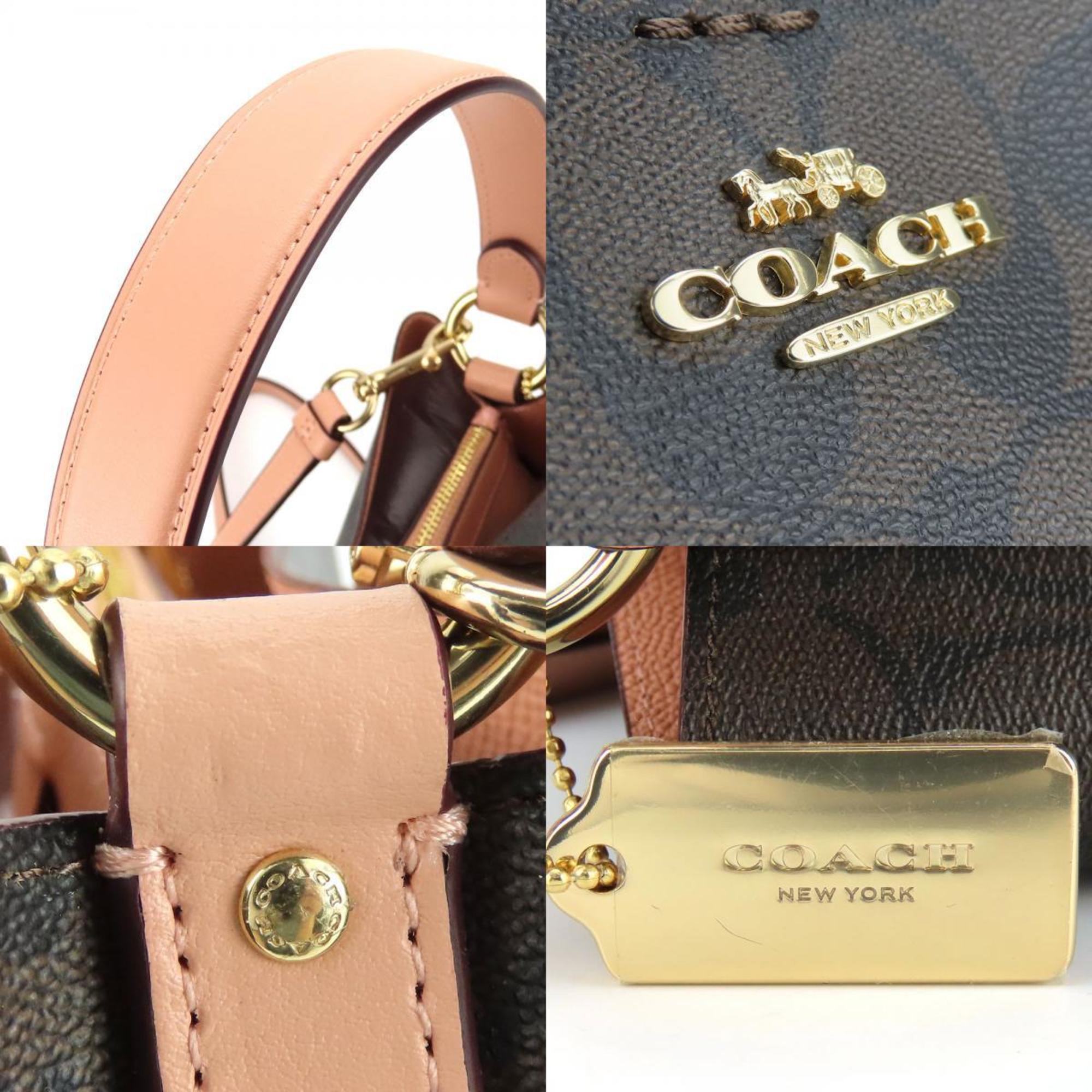 Coach Tote Bag Bucket 2312 Signature Leather Brown Peach Pink Shoulder Women's COACH