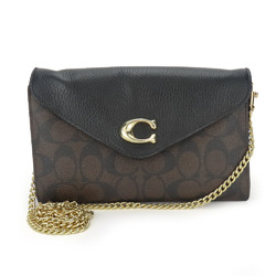 Coach Shoulder Bag C7301 Signature Leather Black Dark Brown Clutch Chain Wallet Women's COACH