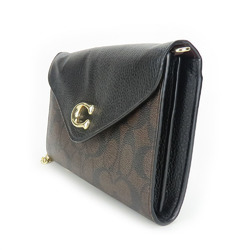 Coach Shoulder Bag C7301 Signature Leather Black Dark Brown Clutch Chain Wallet Women's COACH