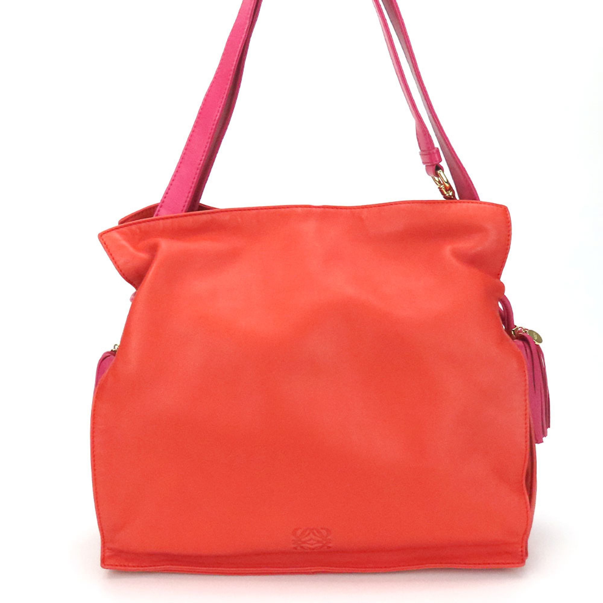 LOEWE Shoulder Bag Flamenco Nappa Leather Orange Pink Women's