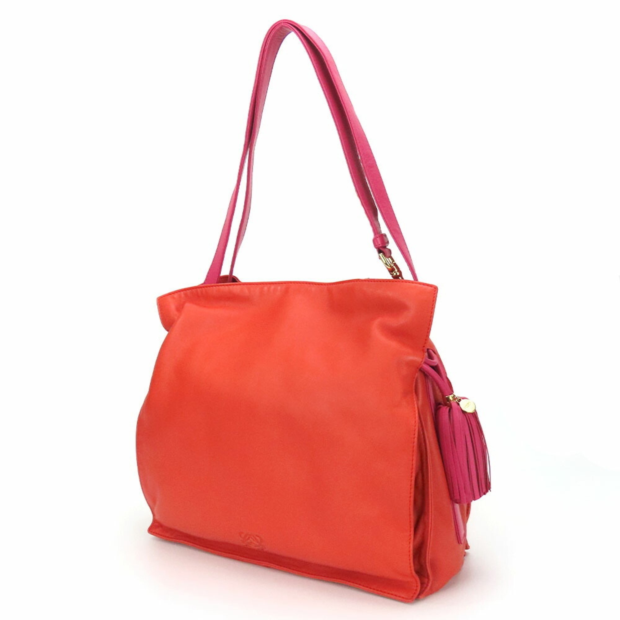 LOEWE Shoulder Bag Flamenco Nappa Leather Orange Pink Women's