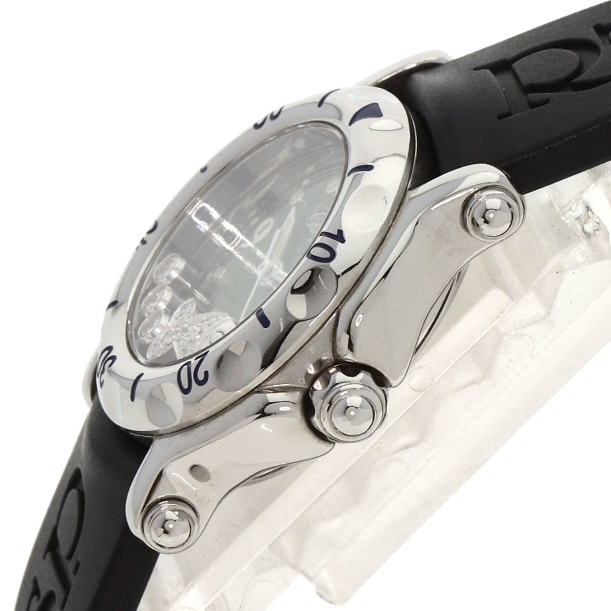 Chopard 27 8923 Happy Sport Fish Diamond Watch Stainless Steel Rubber Ladies