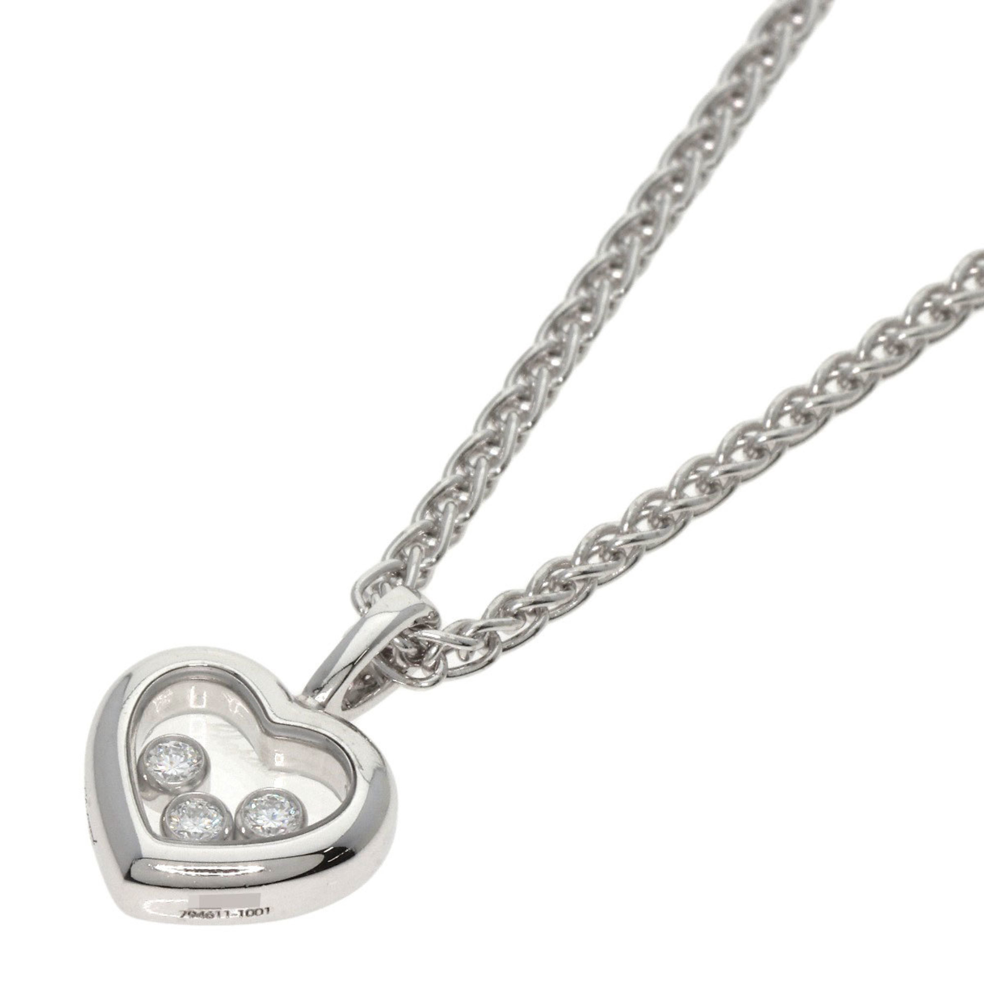 Chopard Happy Diamonds Heart Motif 3P Diamond Necklace K18 White Gold Women's