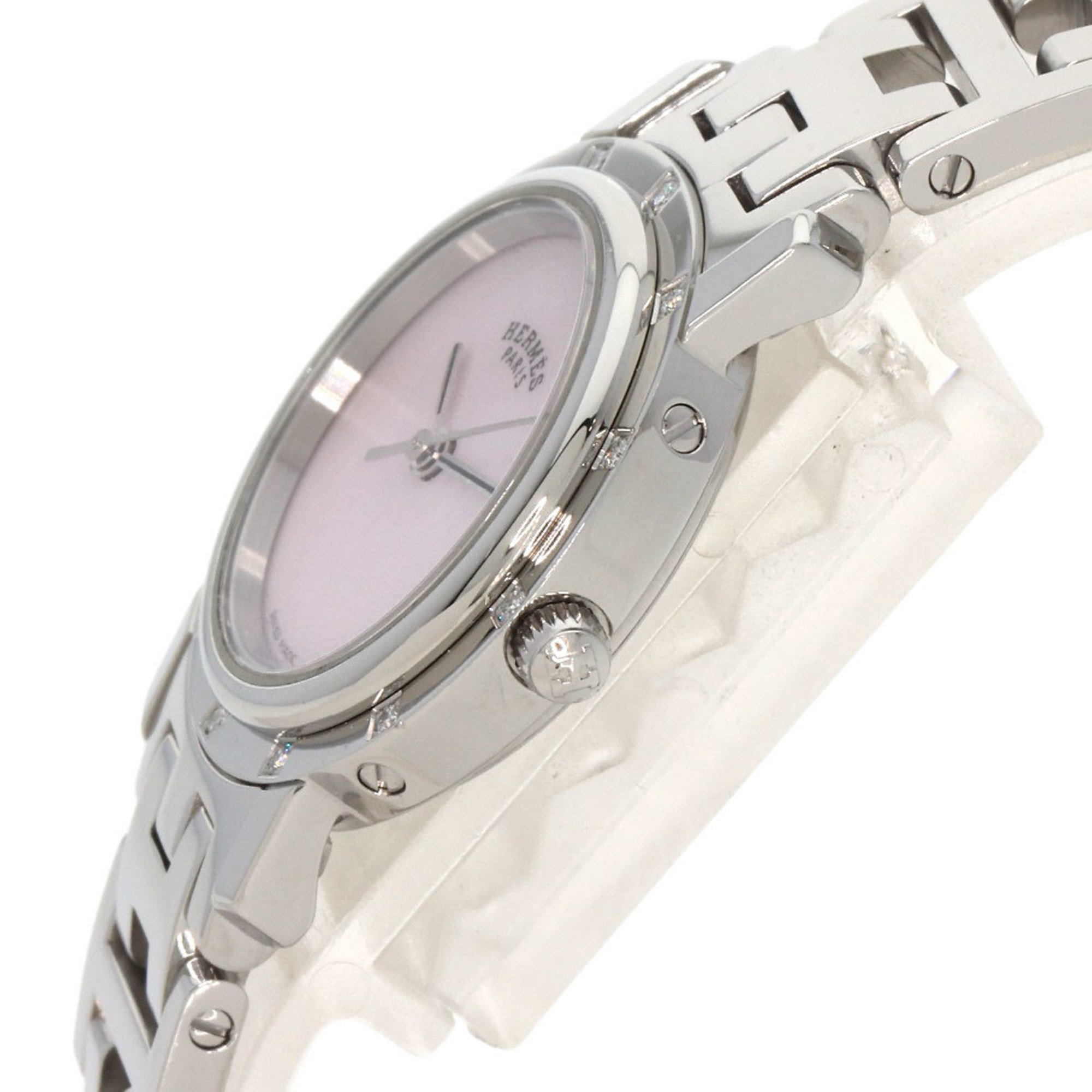 Hermes CL4.230 Clipper Nacle 12P Diamond Watch Stainless Steel SS Ladies HERMES