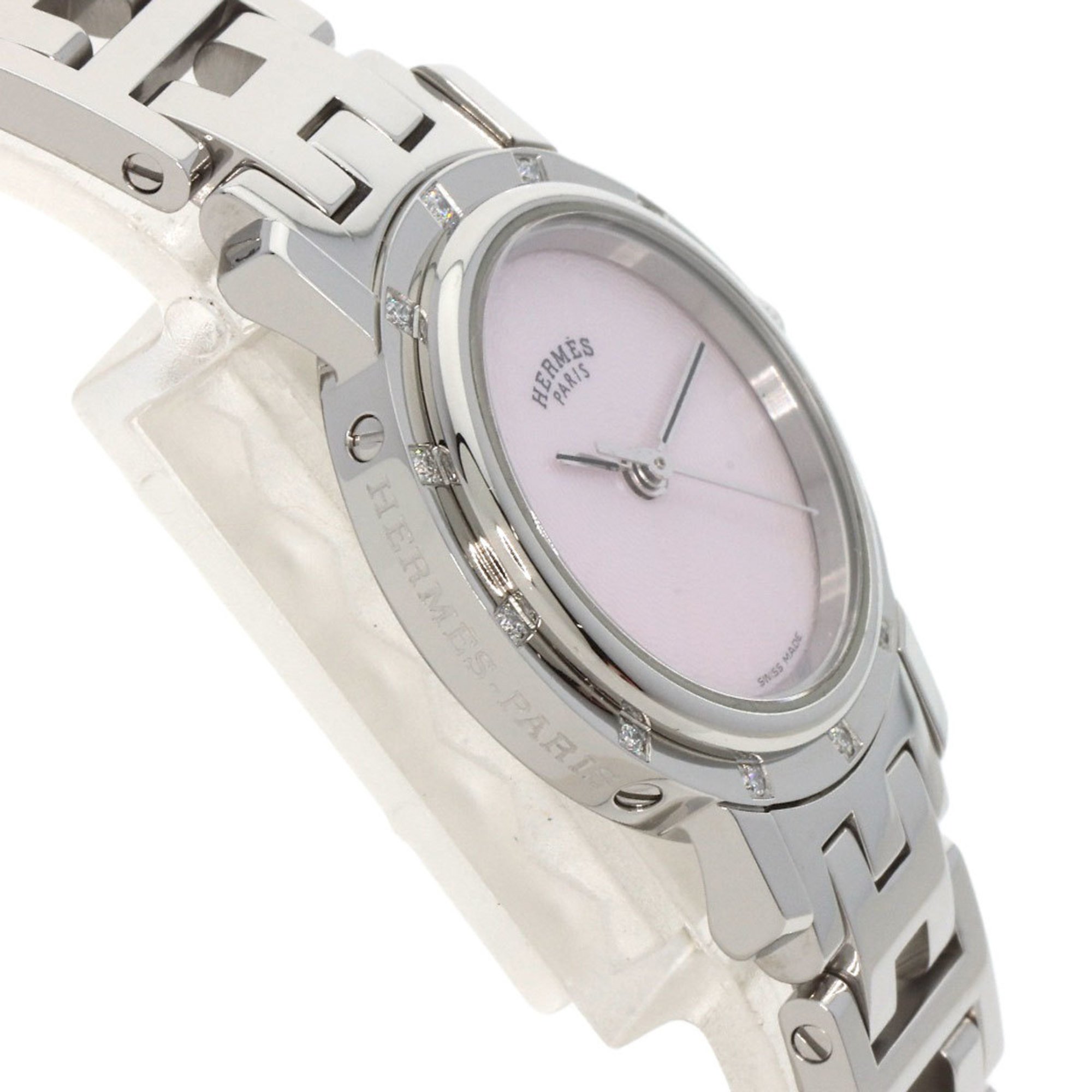 Hermes CL4.230 Clipper Nacle 12P Diamond Watch Stainless Steel SS Ladies HERMES