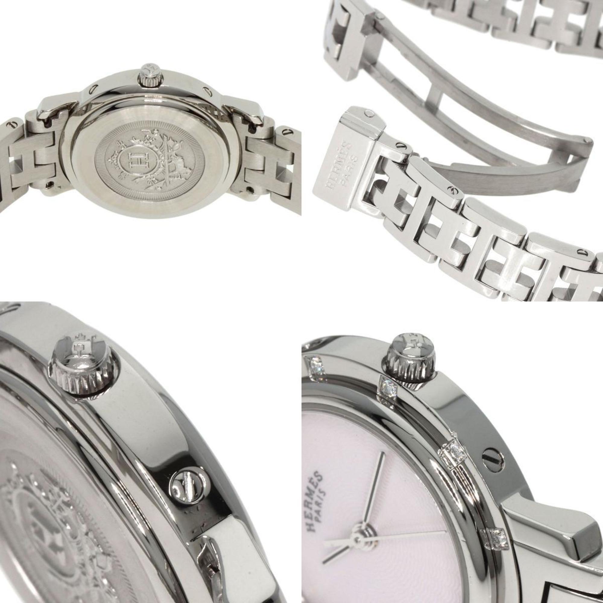 Hermes CL4.230 Clipper Nacle 12P Diamond Watch Stainless Steel SS Ladies HERMES