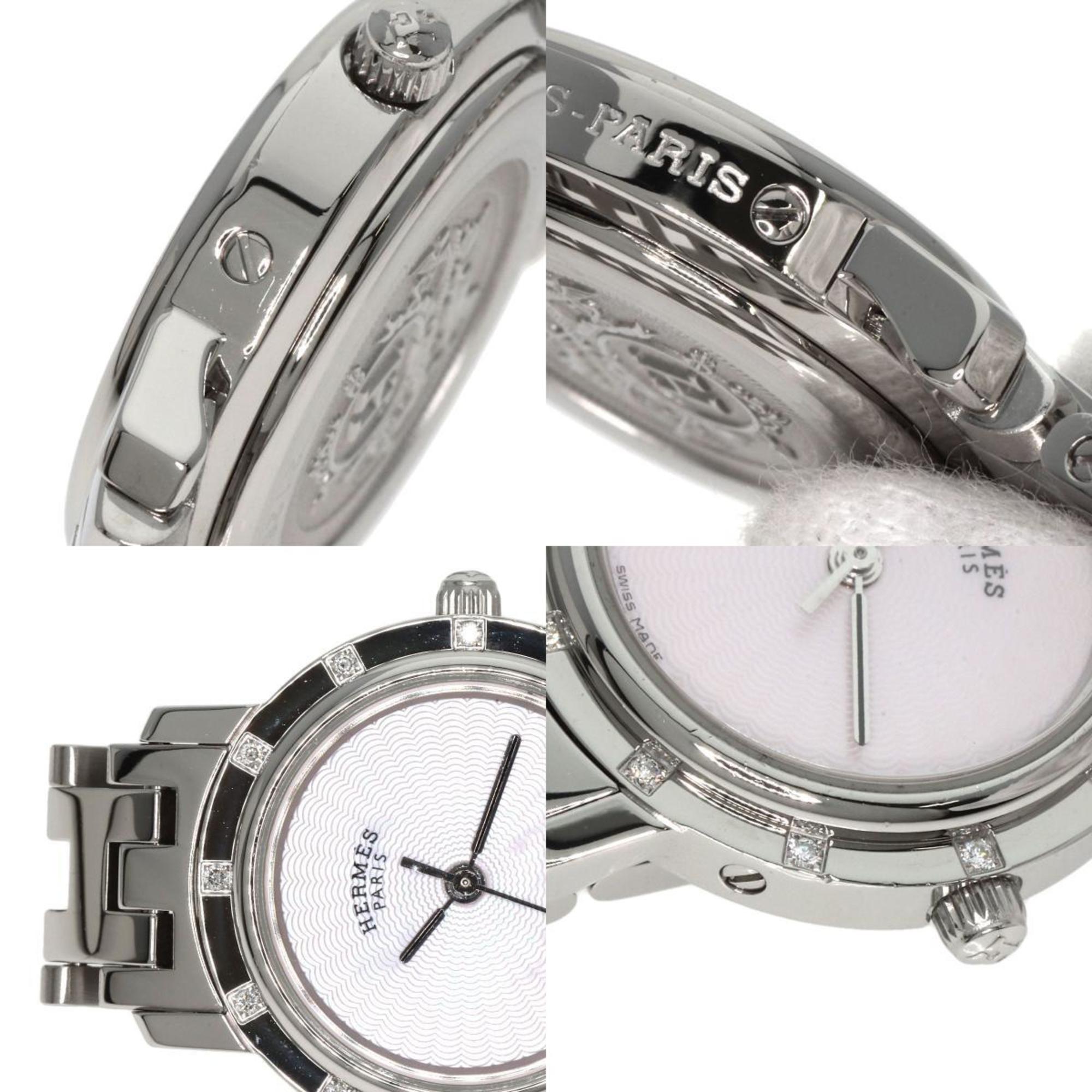 Hermes CL4.230 Clipper Nacle 12P Diamond Watch Stainless Steel SS Ladies HERMES